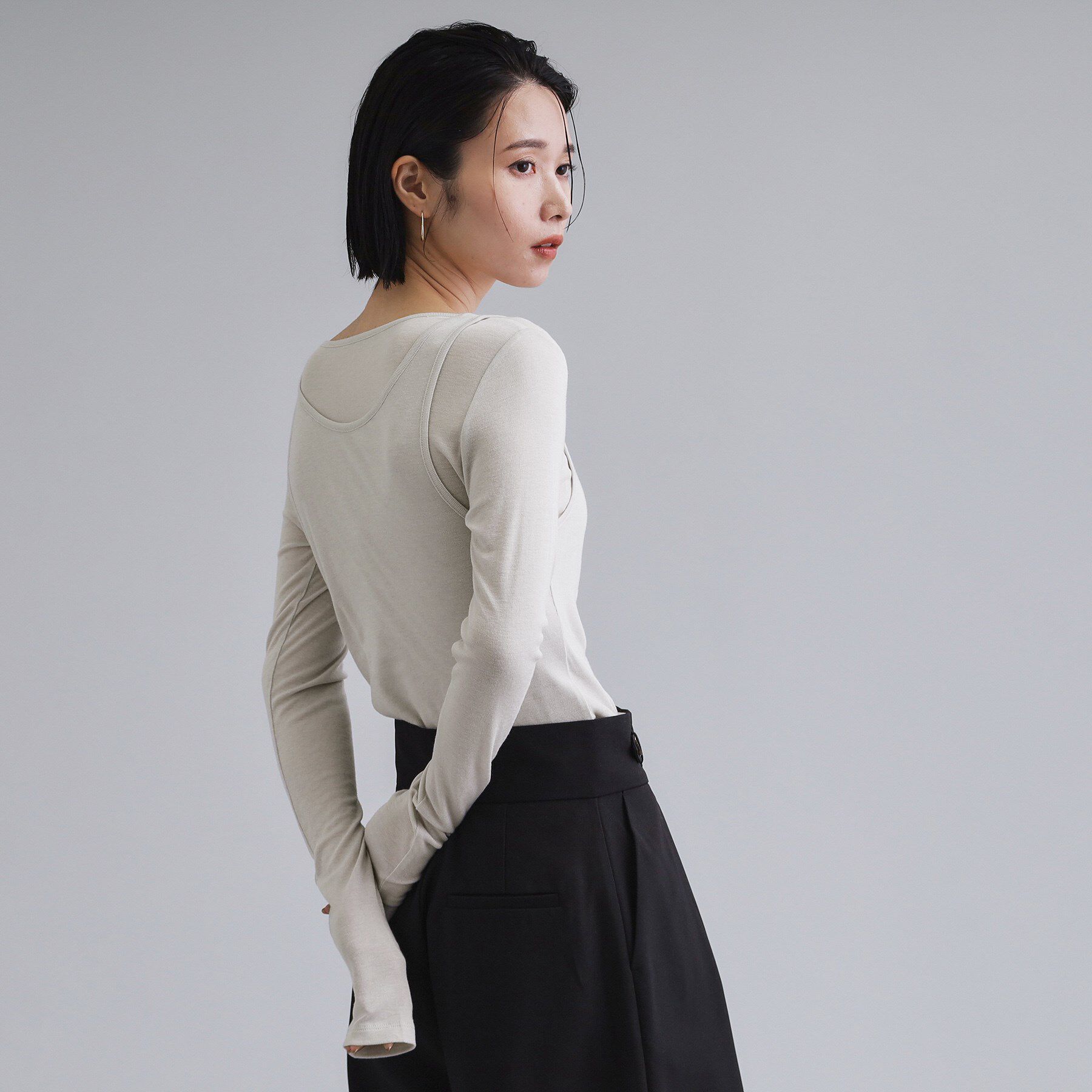 OPAQUE.CLIP「【es】シアーリブアシメレイヤードカットソー」|Tシャツ・カットソー|