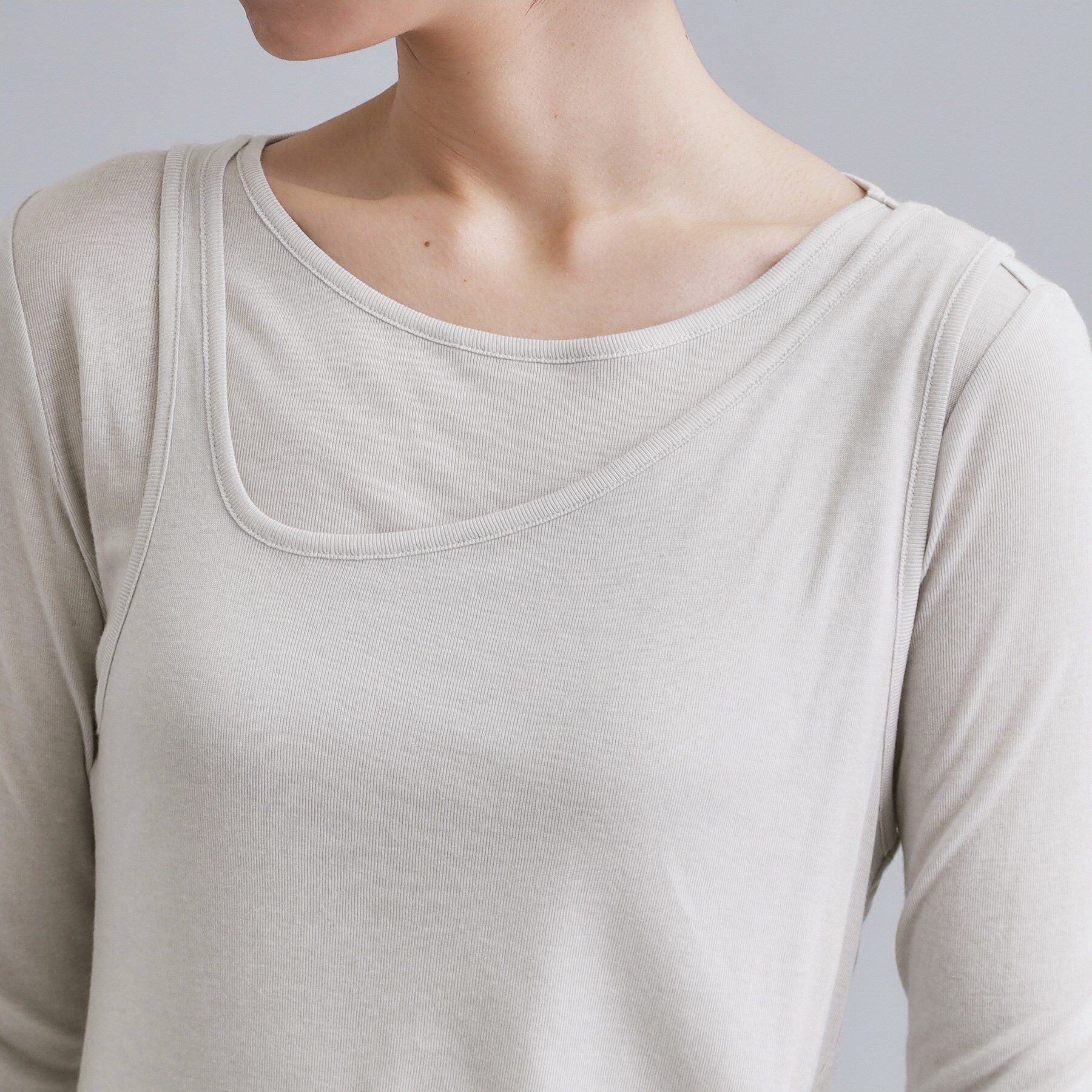 OPAQUE.CLIP「【es】シアーリブアシメレイヤードカットソー」|Tシャツ・カットソー|