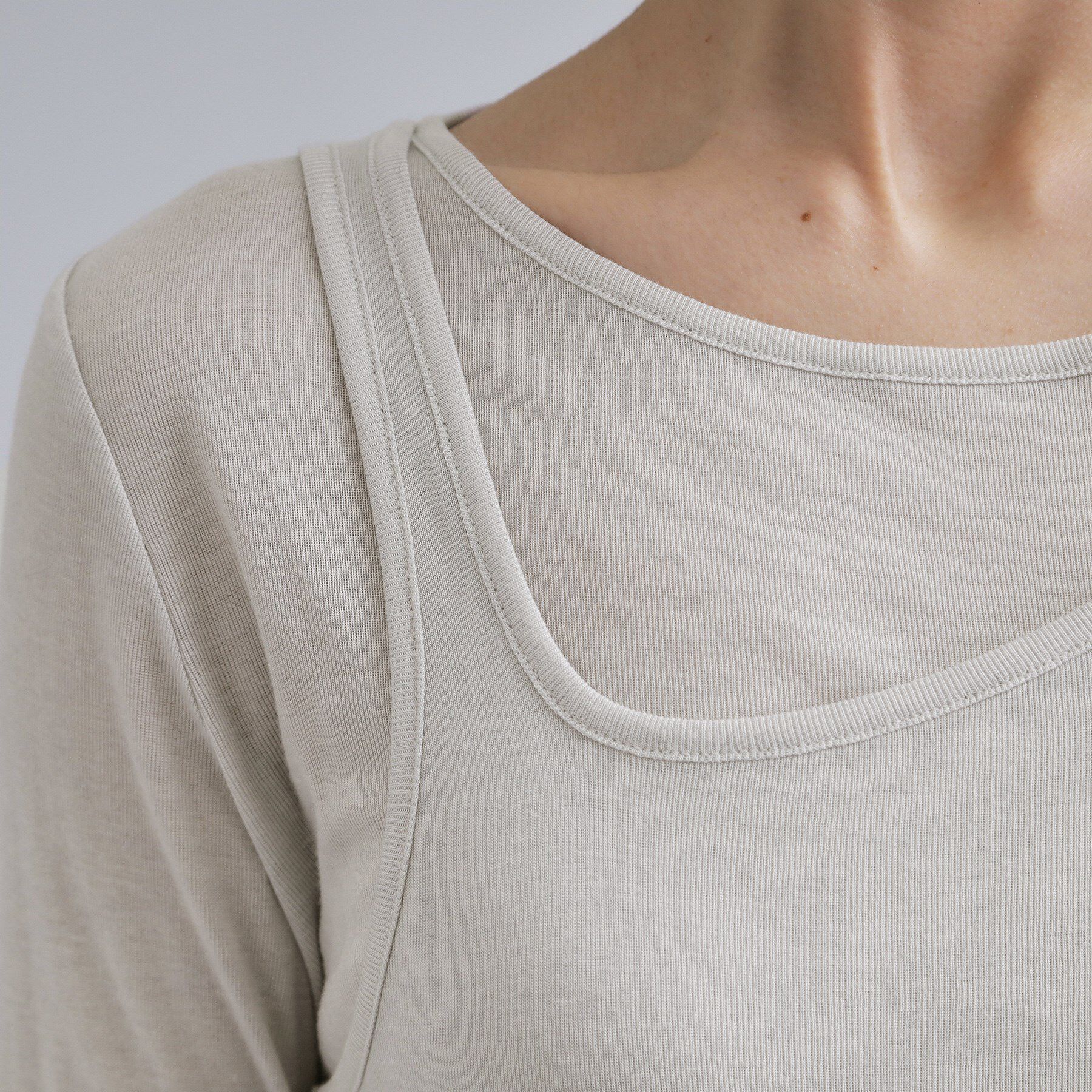 OPAQUE.CLIP「【es】シアーリブアシメレイヤードカットソー」|Tシャツ・カットソー|