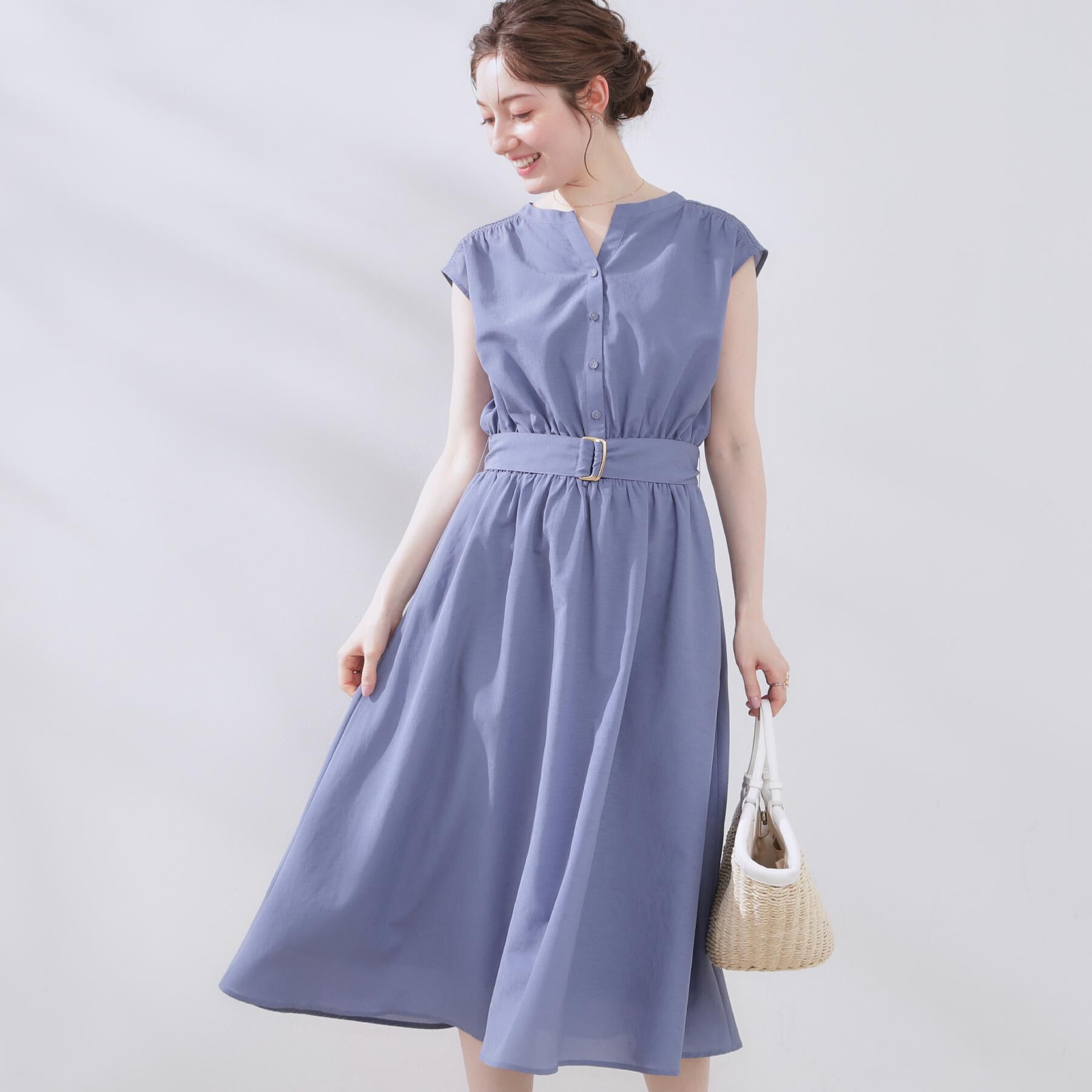 Couture broach「【ドライタッチ・しわになりにくい・通勤】麻調シャツワンピース」|ワンピース|