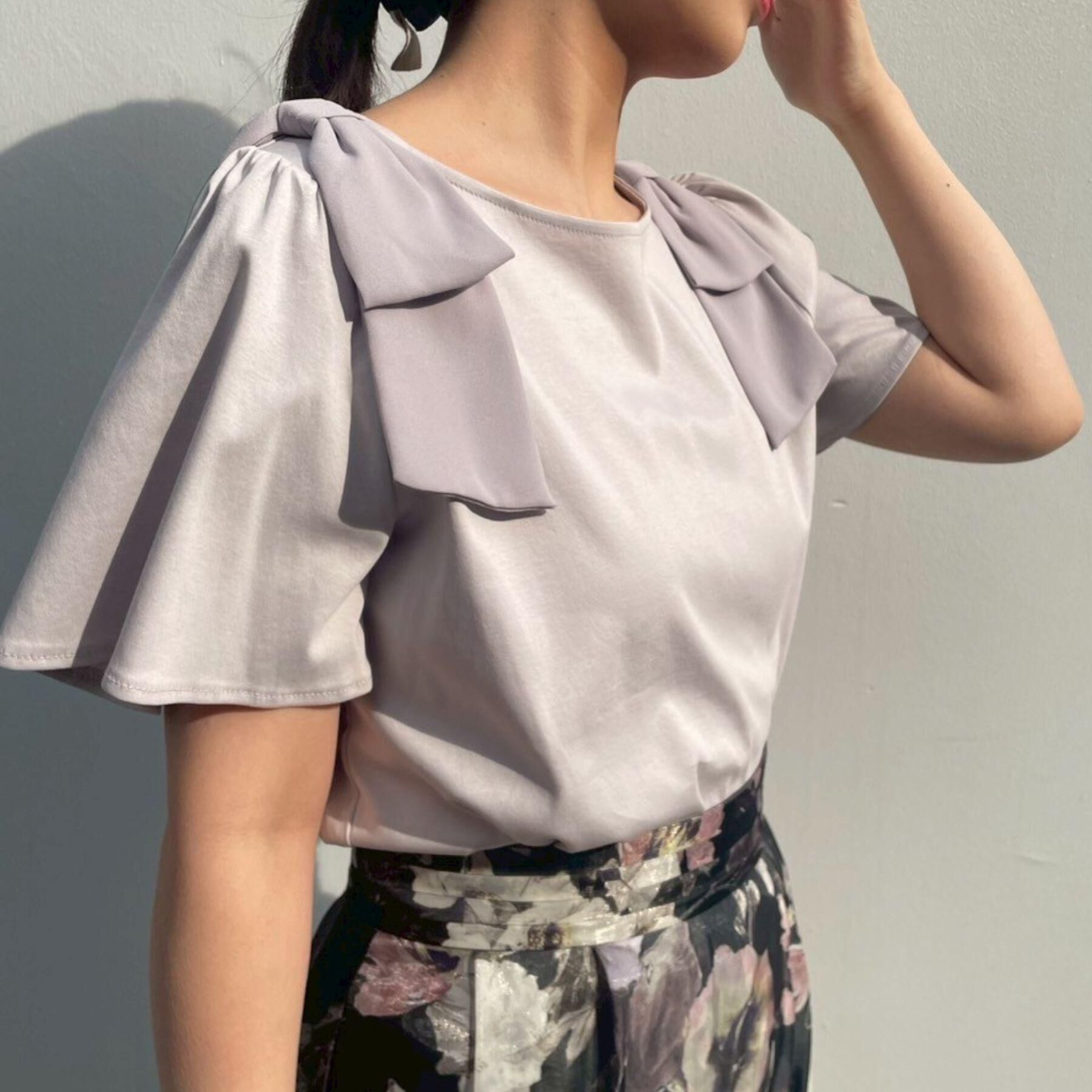 Couture broach「【リボン・マシンウォッシャブル・UV機能・接触冷感】肩リボントップス」|Tシャツ・カットソー|