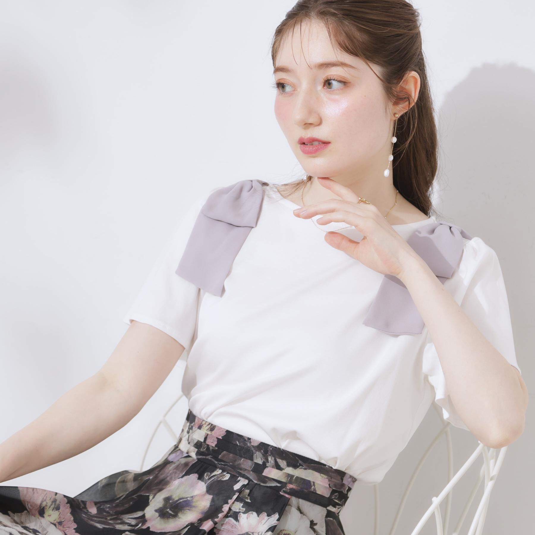 Couture broach「【リボン・マシンウォッシャブル・UV機能・接触冷感】肩リボントップス」|Tシャツ・カットソー|