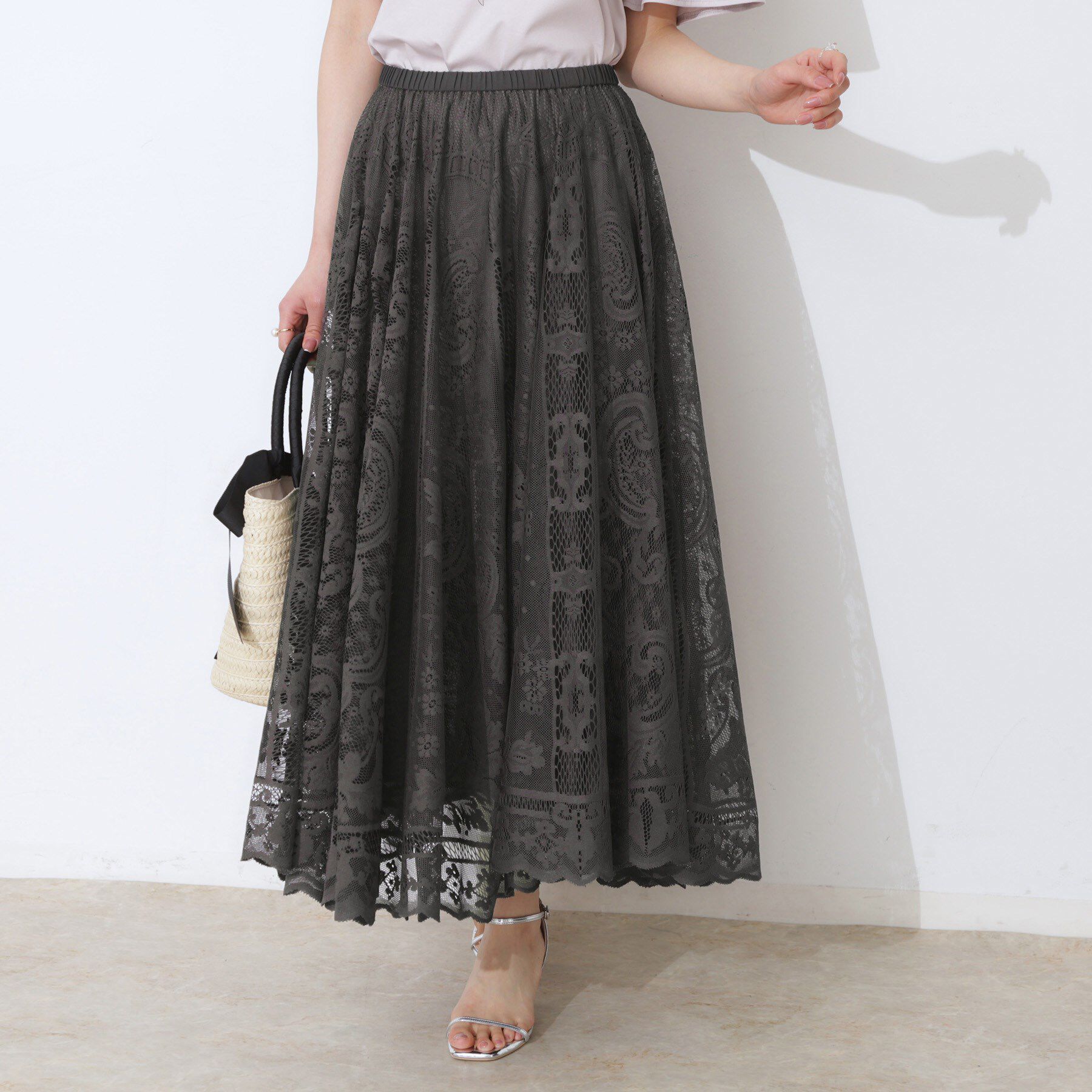 Couture broach「【上品・通勤】サークルレーススカート」|スカート|