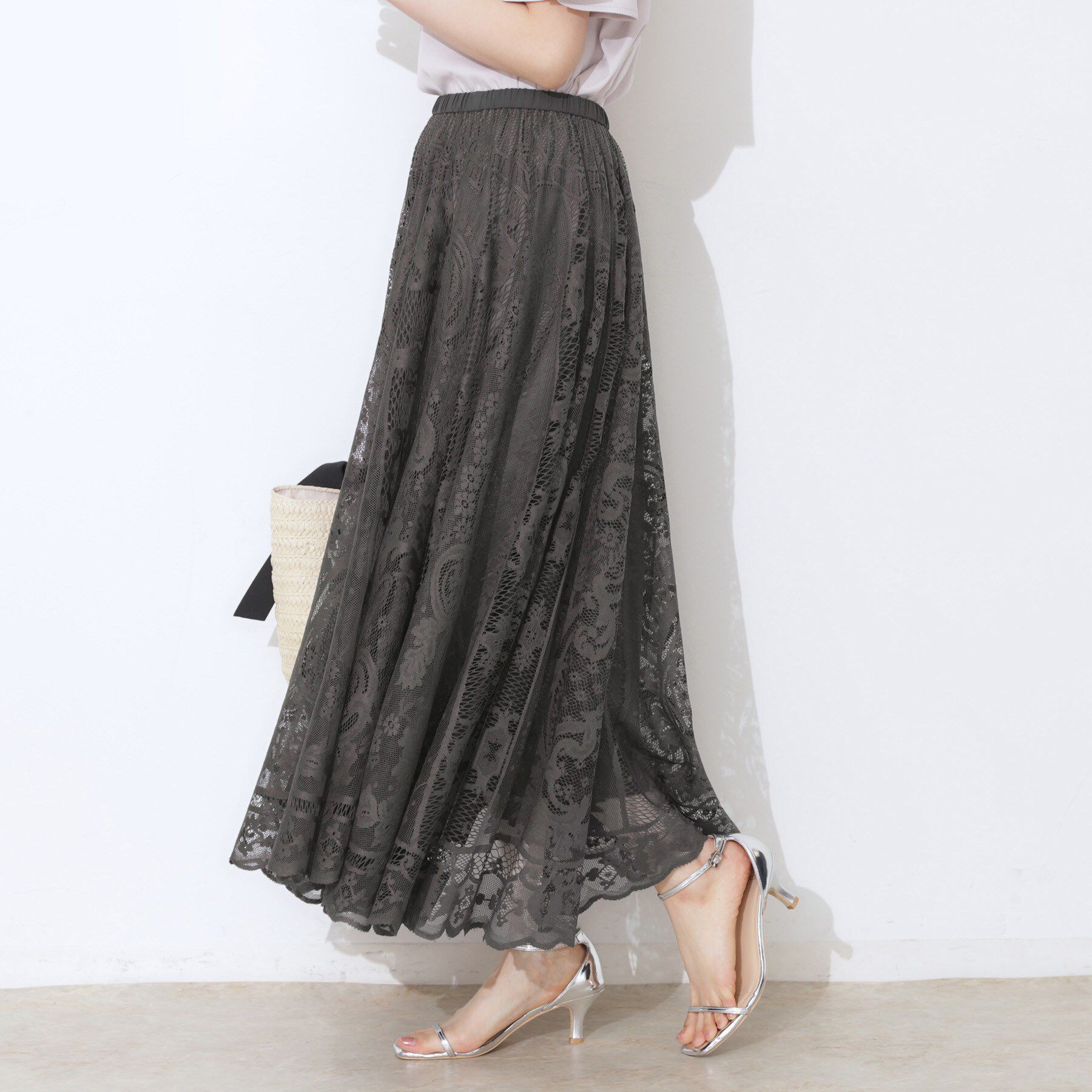 Couture broach「【上品・通勤】サークルレーススカート」|スカート|