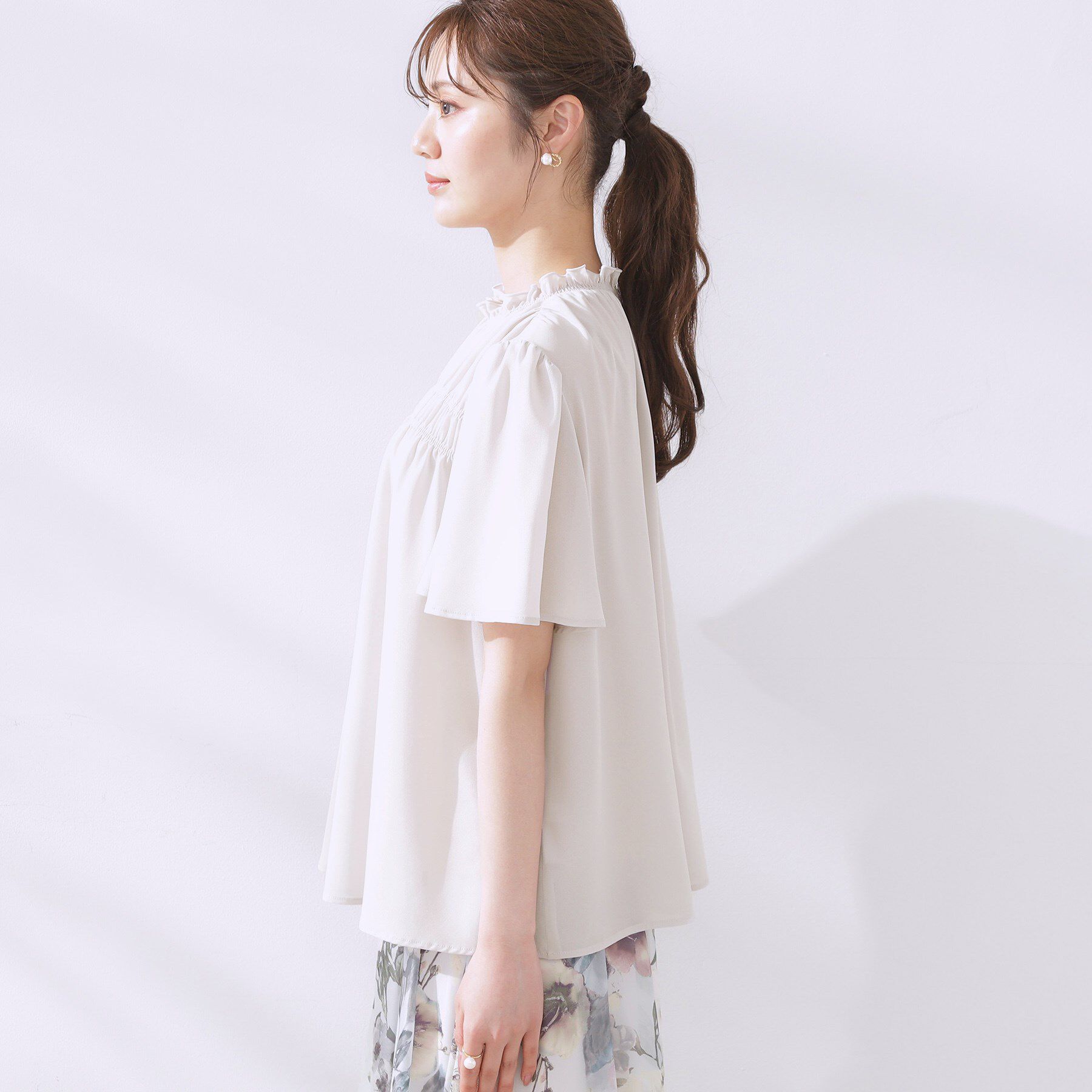 Couture broach「【二の腕カバー・通勤】シャーリングシアーブラウス」|シャツ・ブラウス|