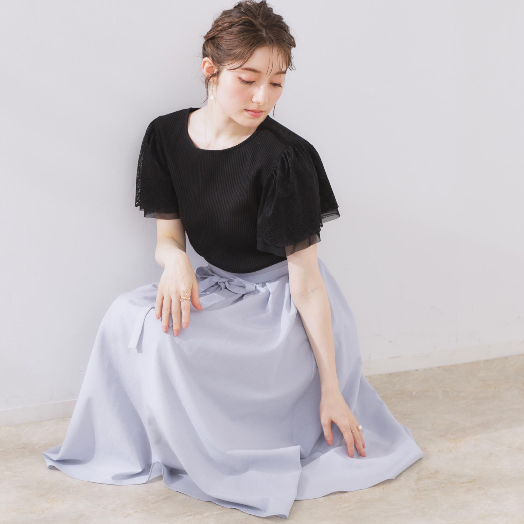 Couture broach「【きれいめ・通勤】細リボン付きパレットボイルスカート」|スカート|