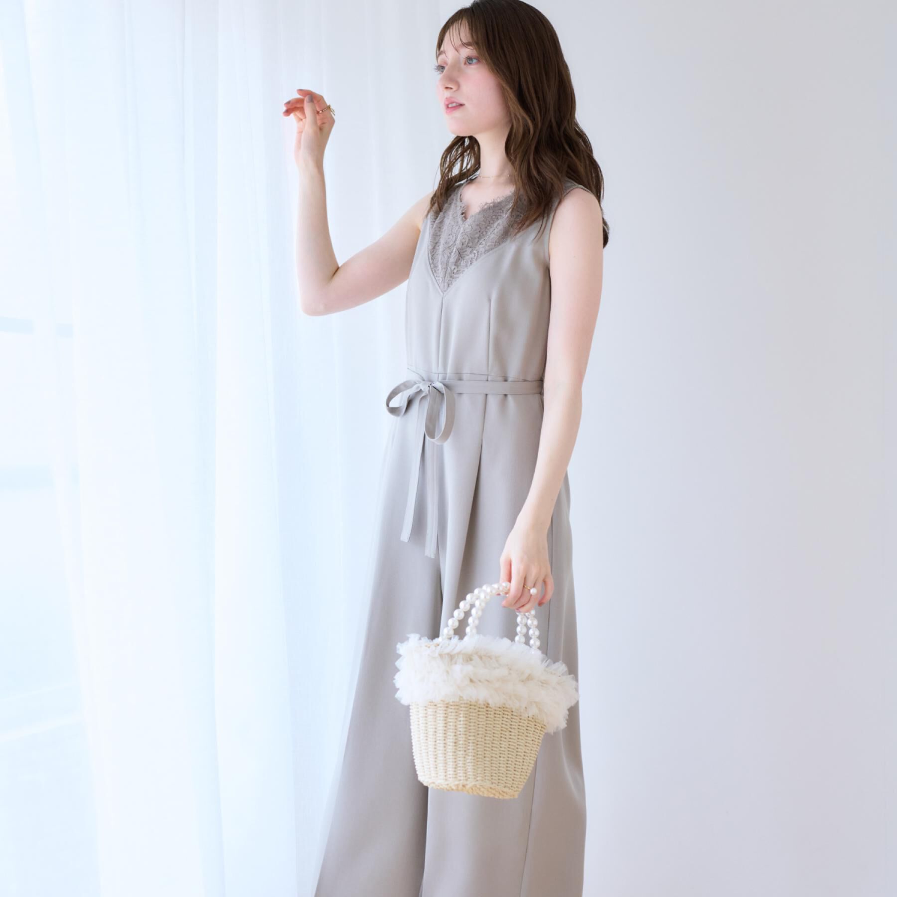 Couture broach「【一枚で着映える】レース切替デザインオールインワン」|オールインワン|グレージュ(050)