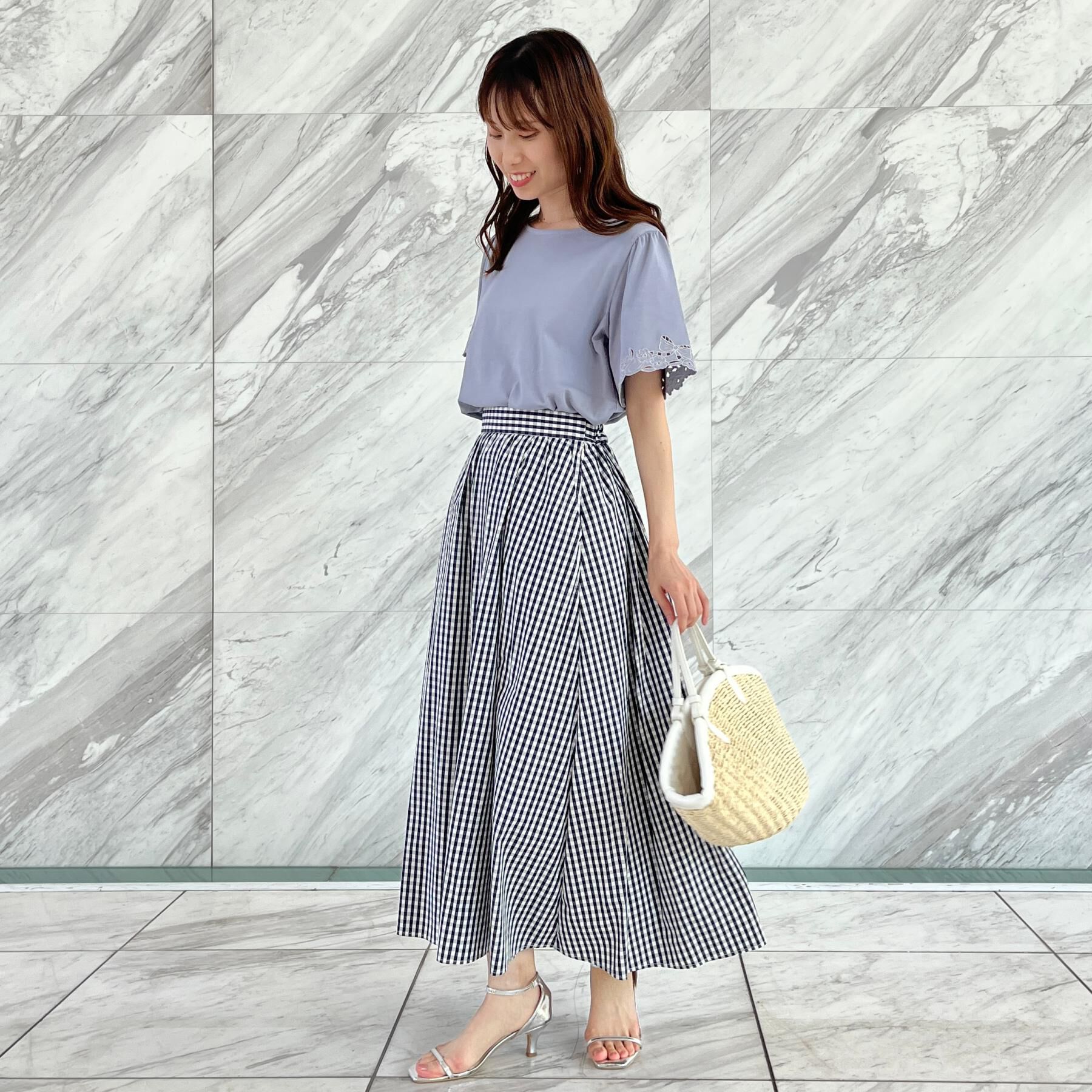 Couture broach「【大人可愛い・ゴム仕様】ギンガムチェック　タック＆ギャザースカート」|スカート|