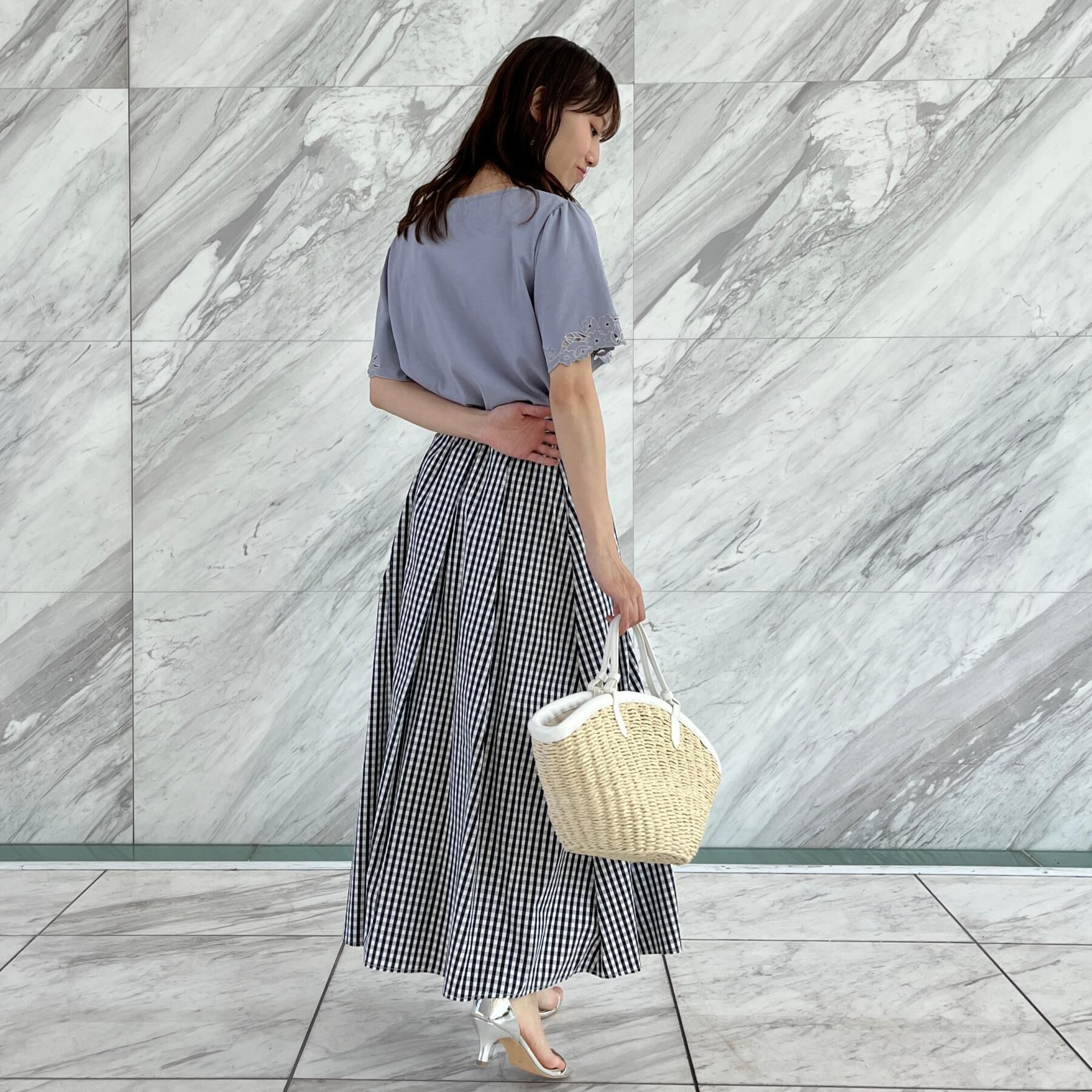 Couture broach「【大人可愛い・ゴム仕様】ギンガムチェック　タック＆ギャザースカート」|スカート|