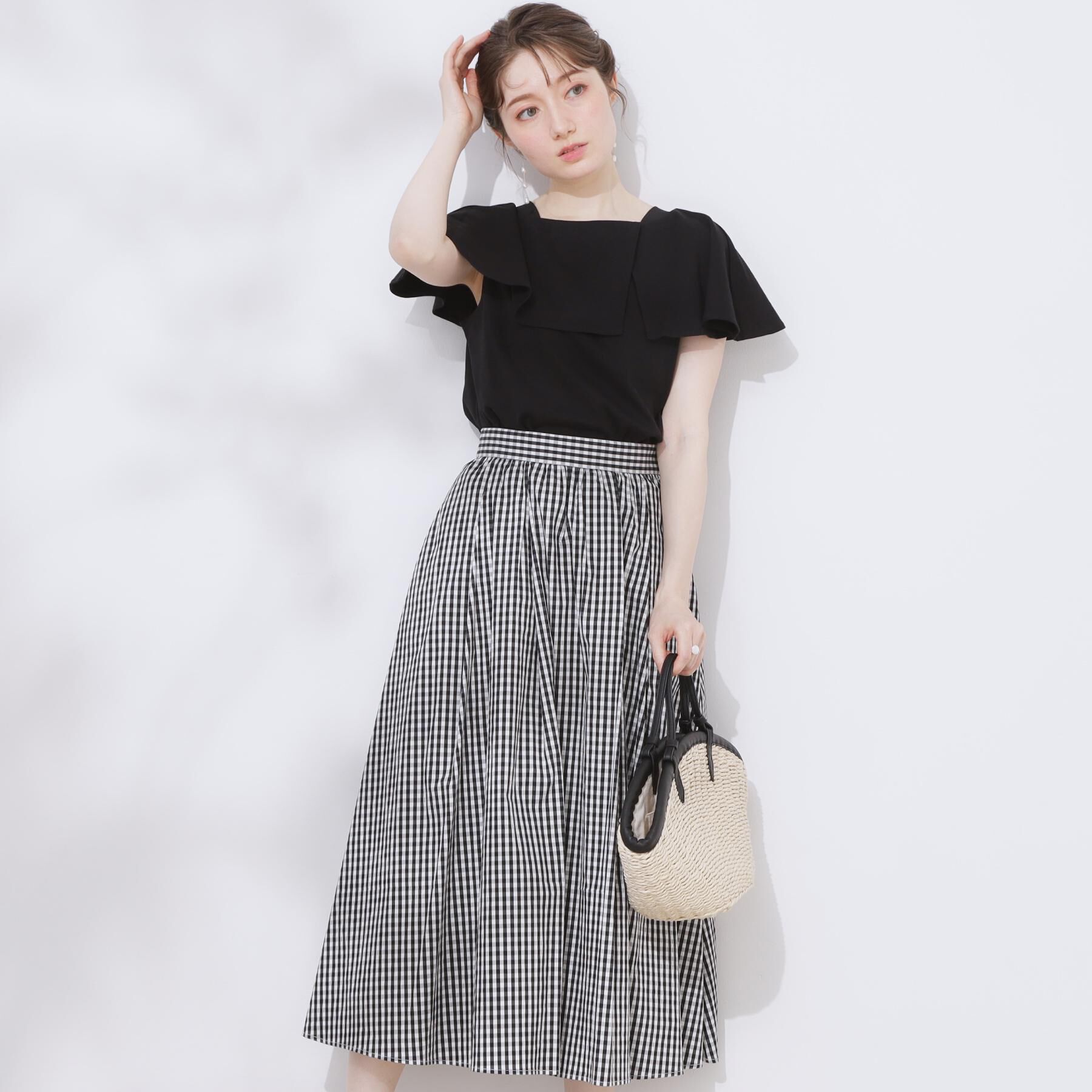 Couture broach「【大人可愛い・ゴム仕様】ギンガムチェック　タック＆ギャザースカート」|スカート|