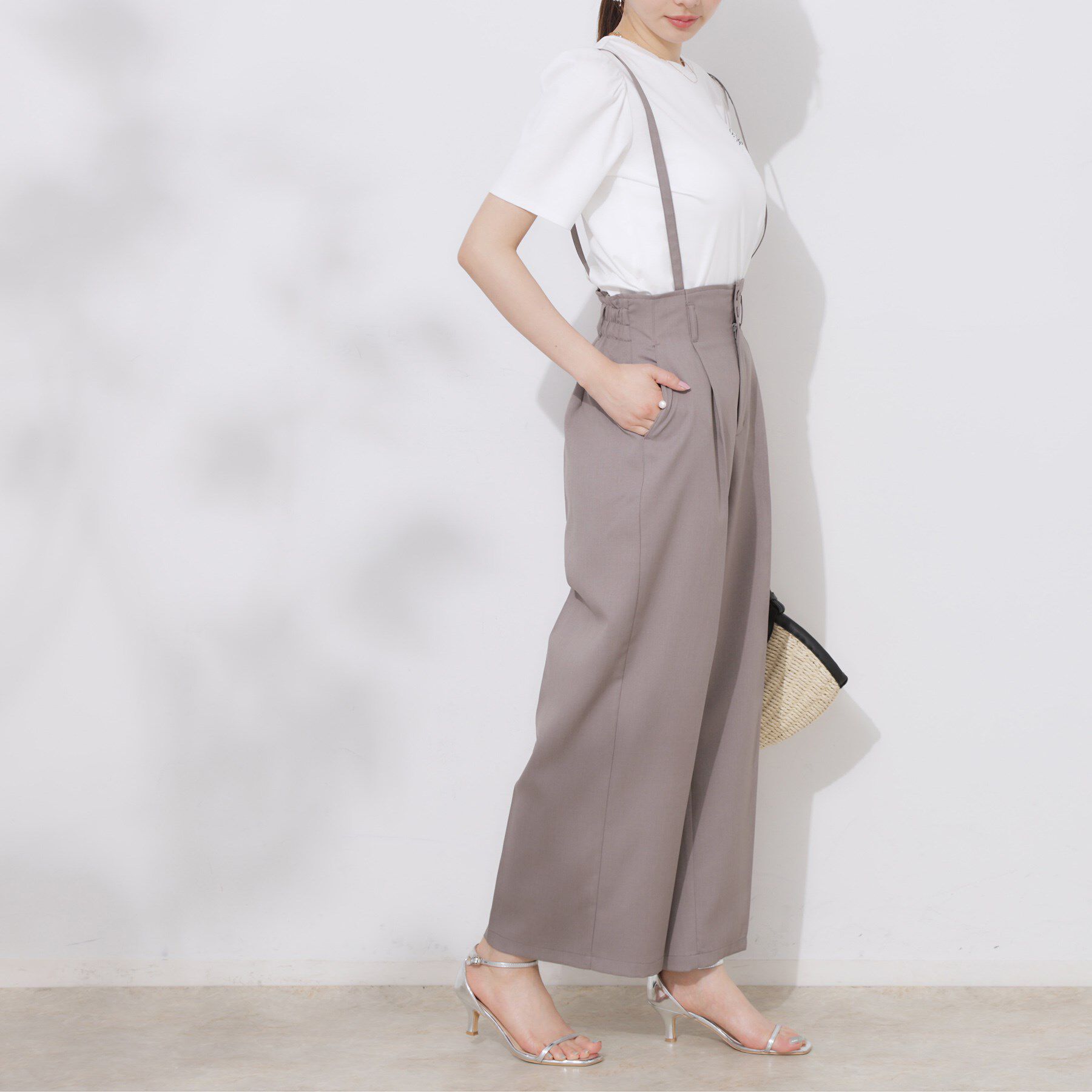 Couture broach「【美脚効果・通勤】リネンライク サス付きパンツ」|その他|