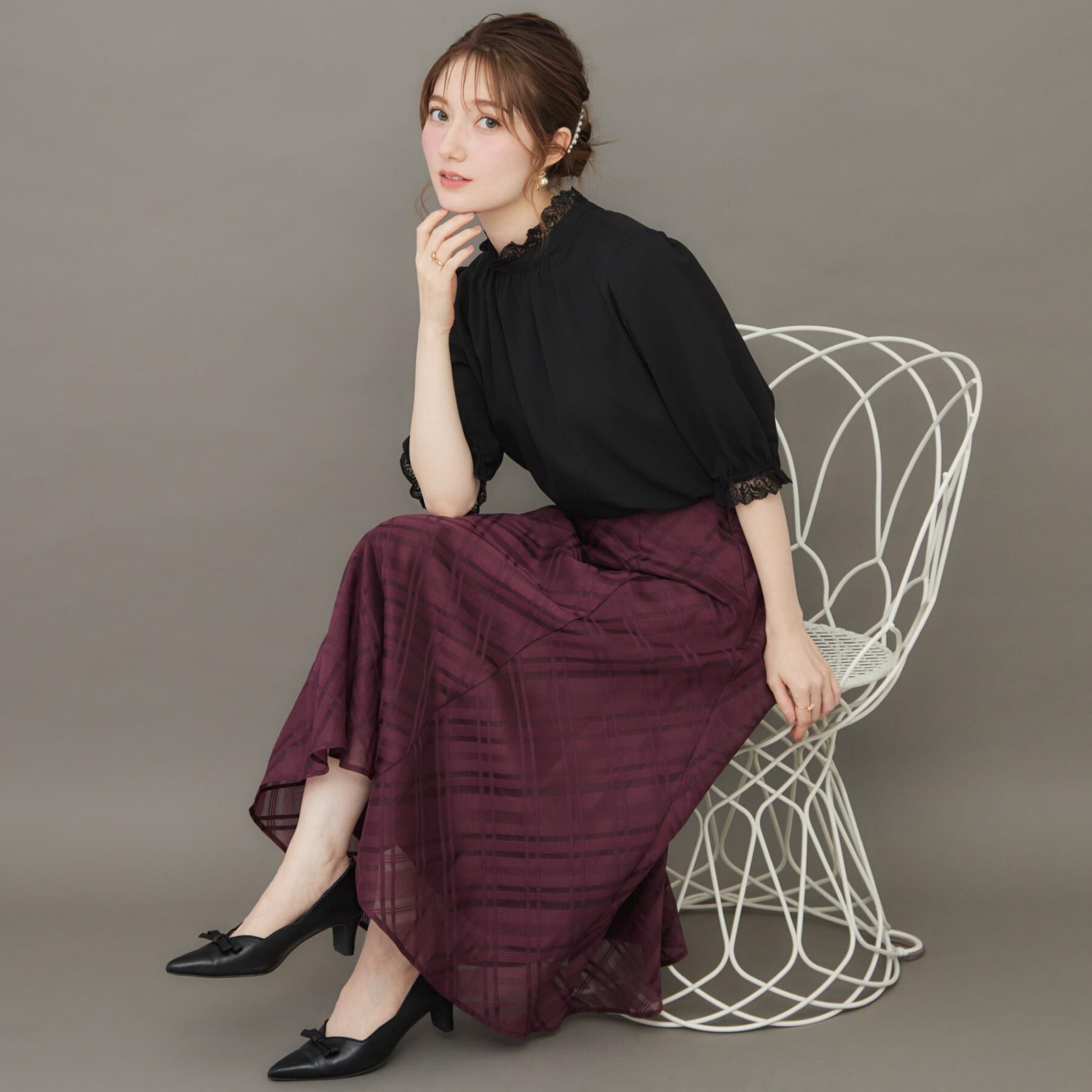 Couture broach「【華やか・大人可愛い・5分袖】エンブロレース前後2WAYブラウス」|シャツ・ブラウス|