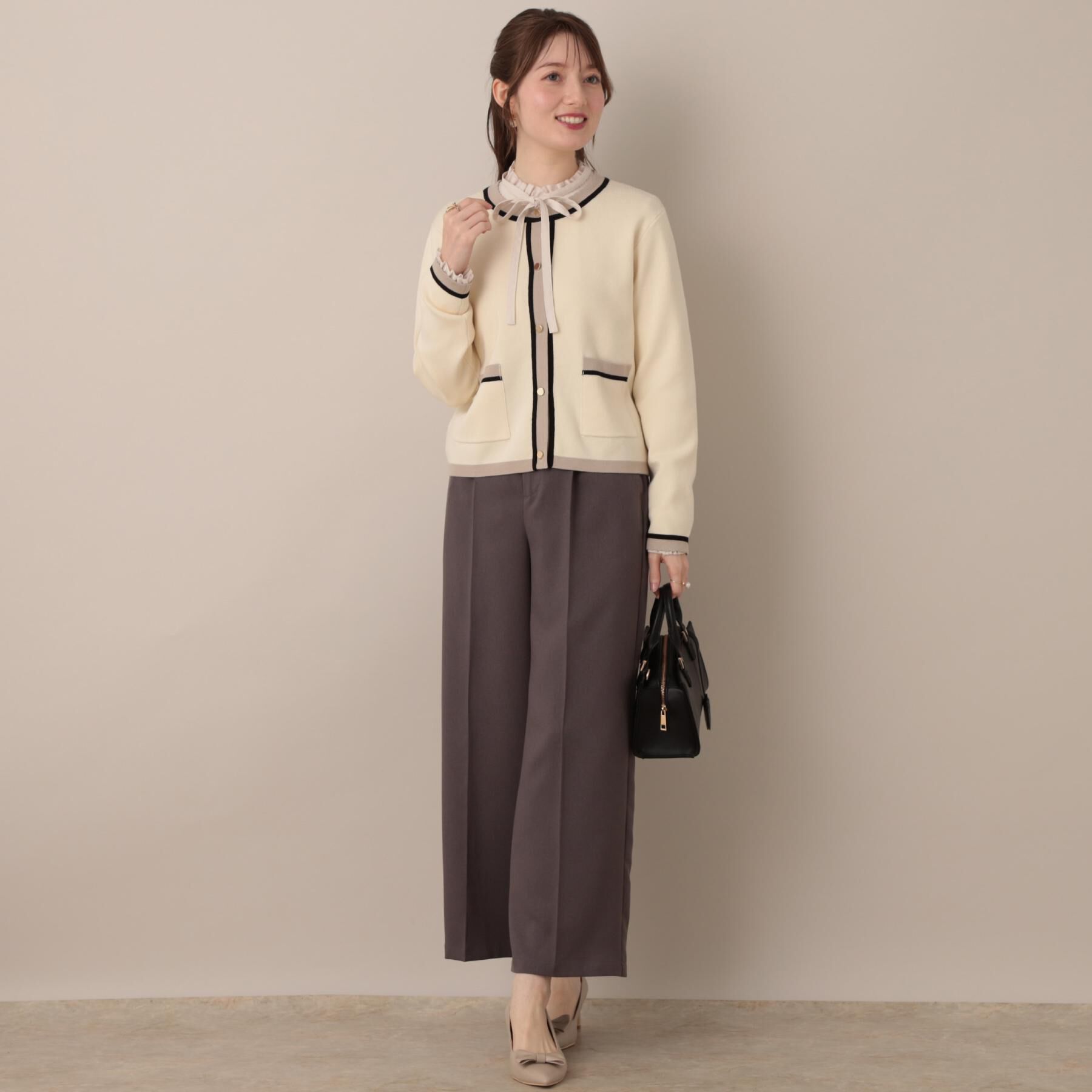 Couture broach「【帯電防止・通勤】ウエストリボン サスペンダー付きワイドパンツ」|その他|