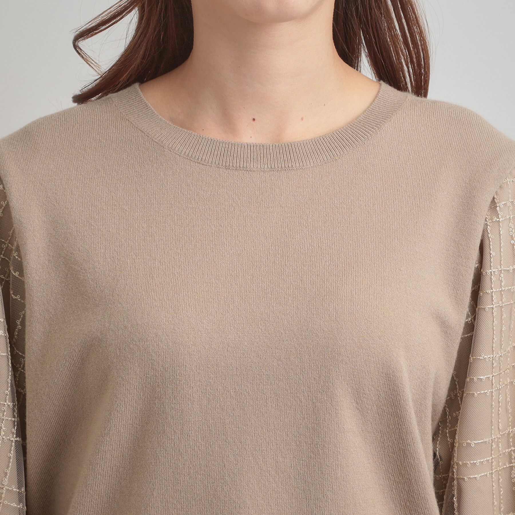 Couture broach「【フェミニン・着映え】袖チェックチュール ドッキングニット」|ニット・セーター|