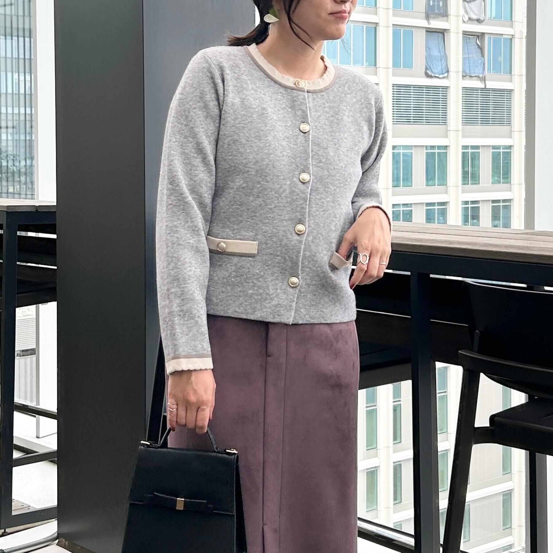 Couture broach「【通勤・大人上品】ムースタッチジャカード 配色スカラカーディ」|カーディガン|