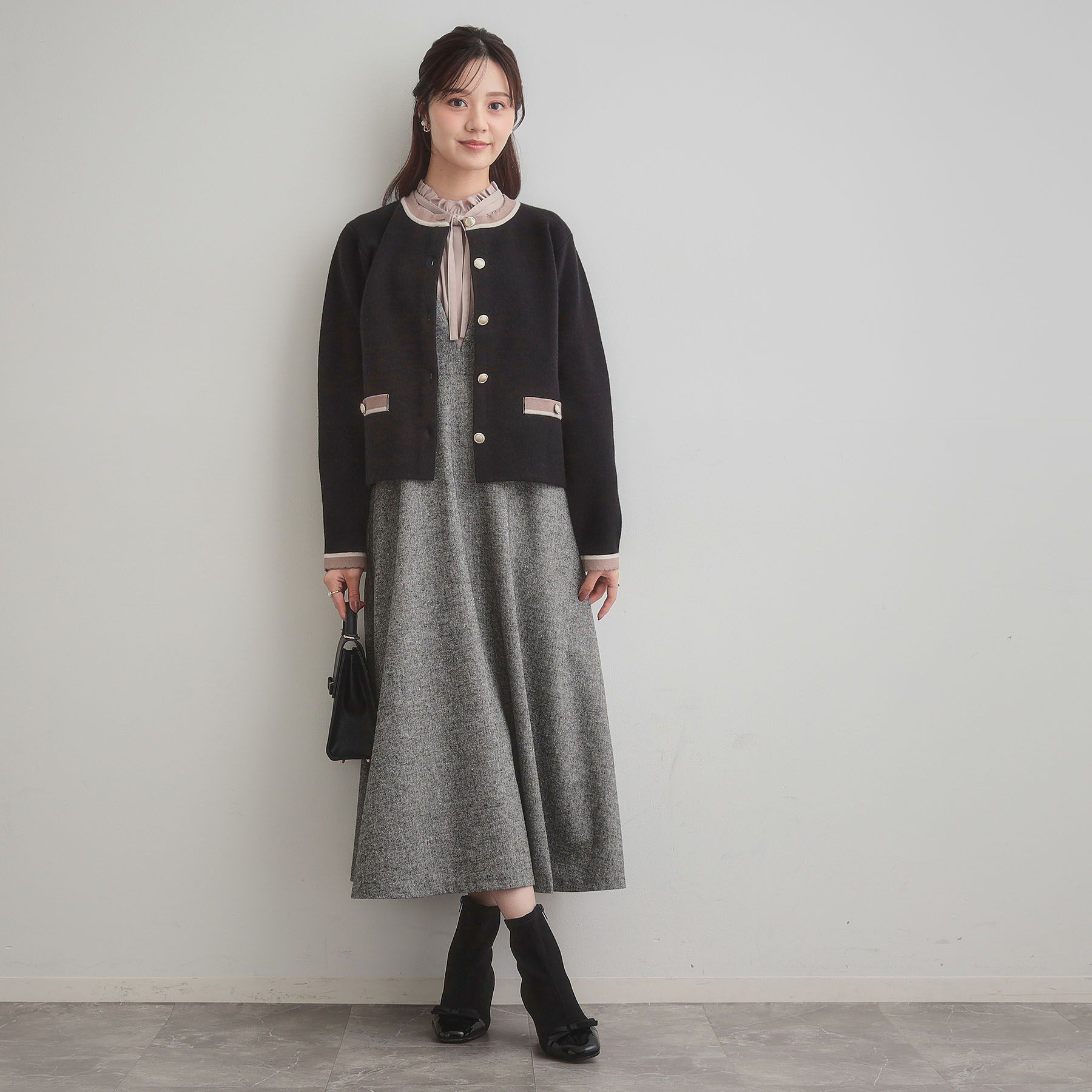 Couture broach「【通勤・大人上品】ムースタッチジャカード 配色スカラカーディ」|カーディガン|