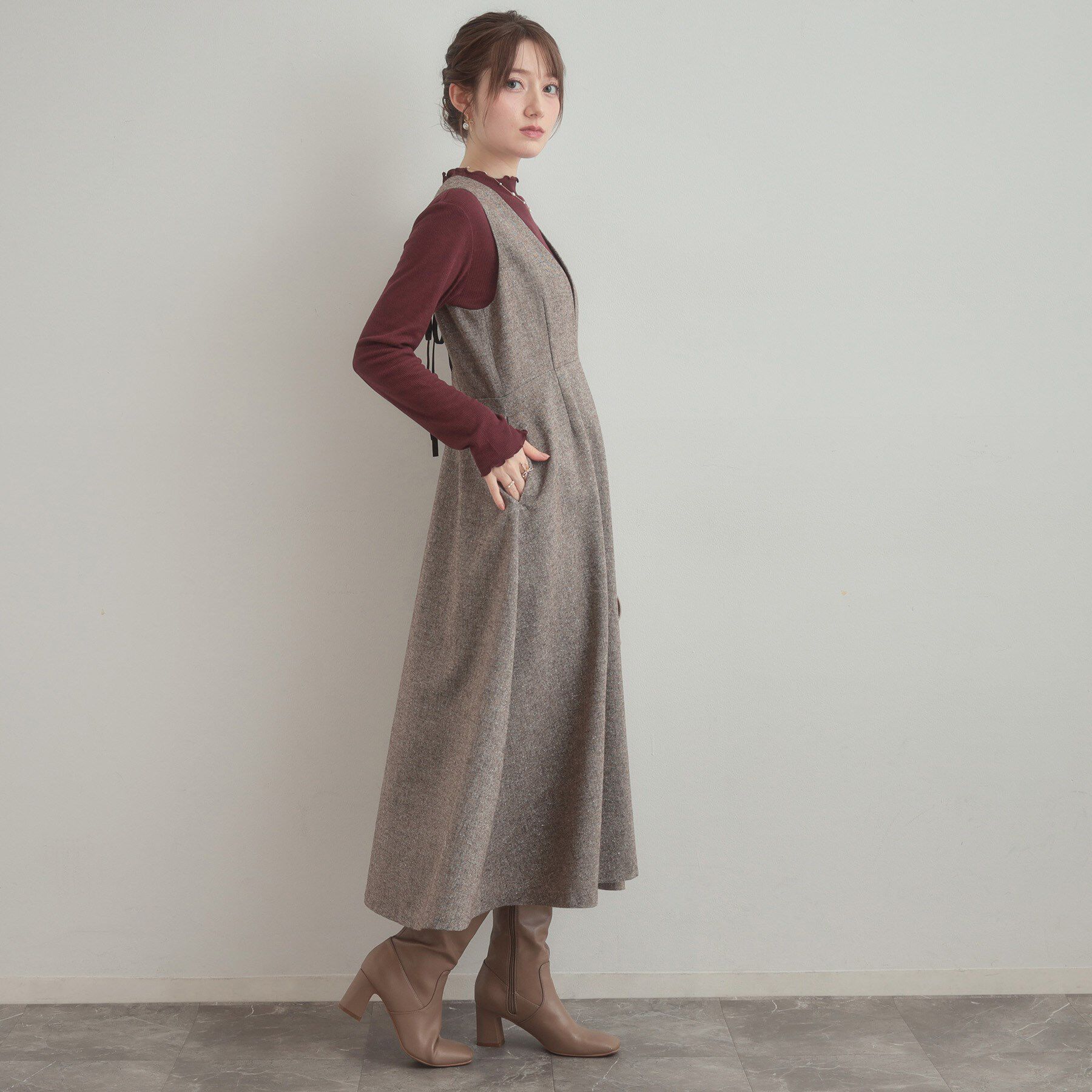 Couture broach「【通勤・大人上品】ラメツイード ジャンパースカート」|ワンピース|