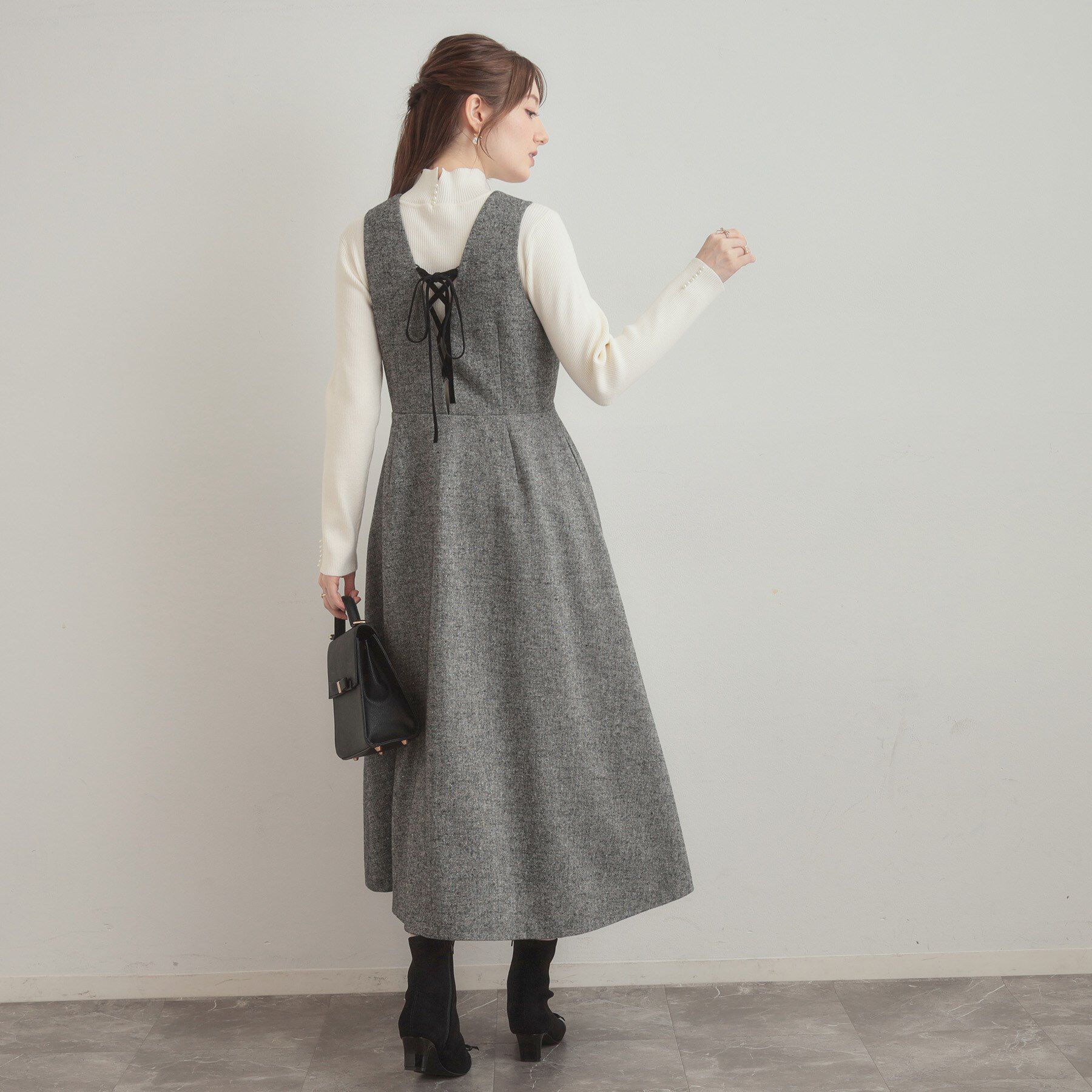 Couture broach「【通勤・大人上品】ラメツイード ジャンパースカート」|ワンピース|