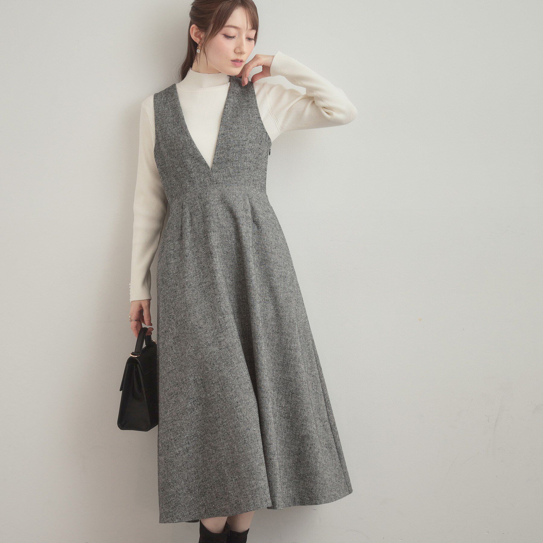 Couture broach「【通勤・大人上品】ラメツイード ジャンパースカート」|ワンピース|