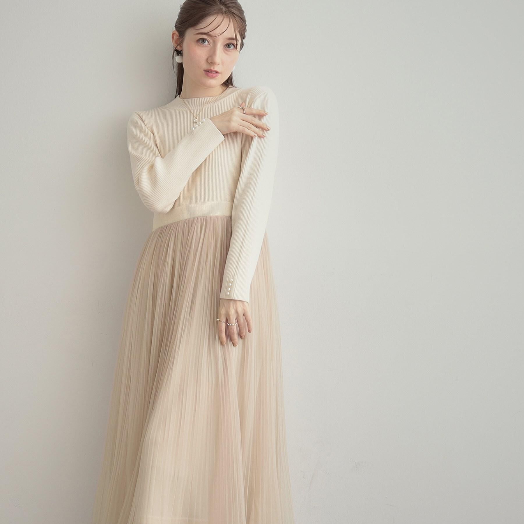 Couture broach「【S-LL/キラキラリブニット】チュールドッキング ワンピース」|ワンピース|