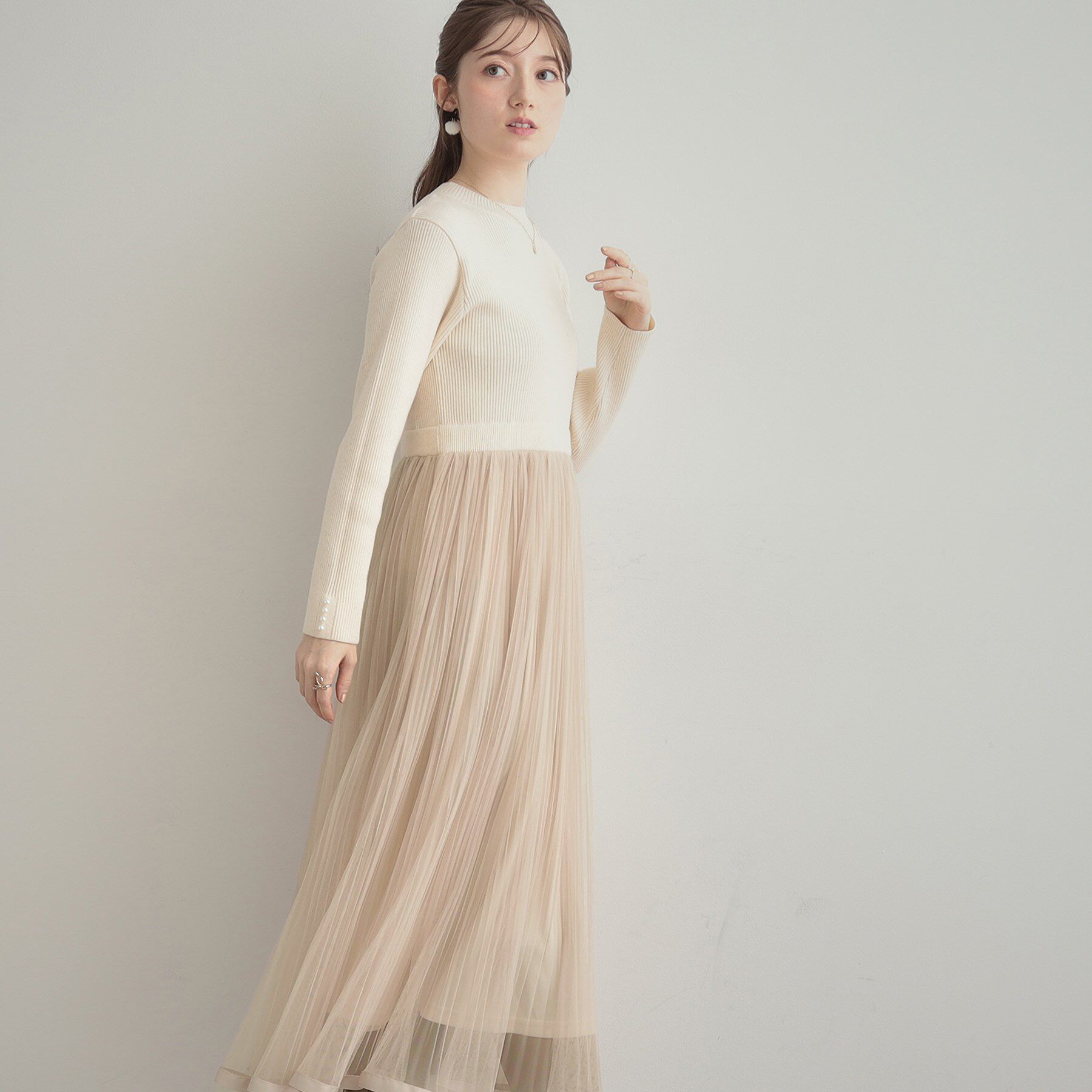 Couture broach「【S-LL/キラキラリブニット】チュールドッキング ワンピース」|ワンピース|