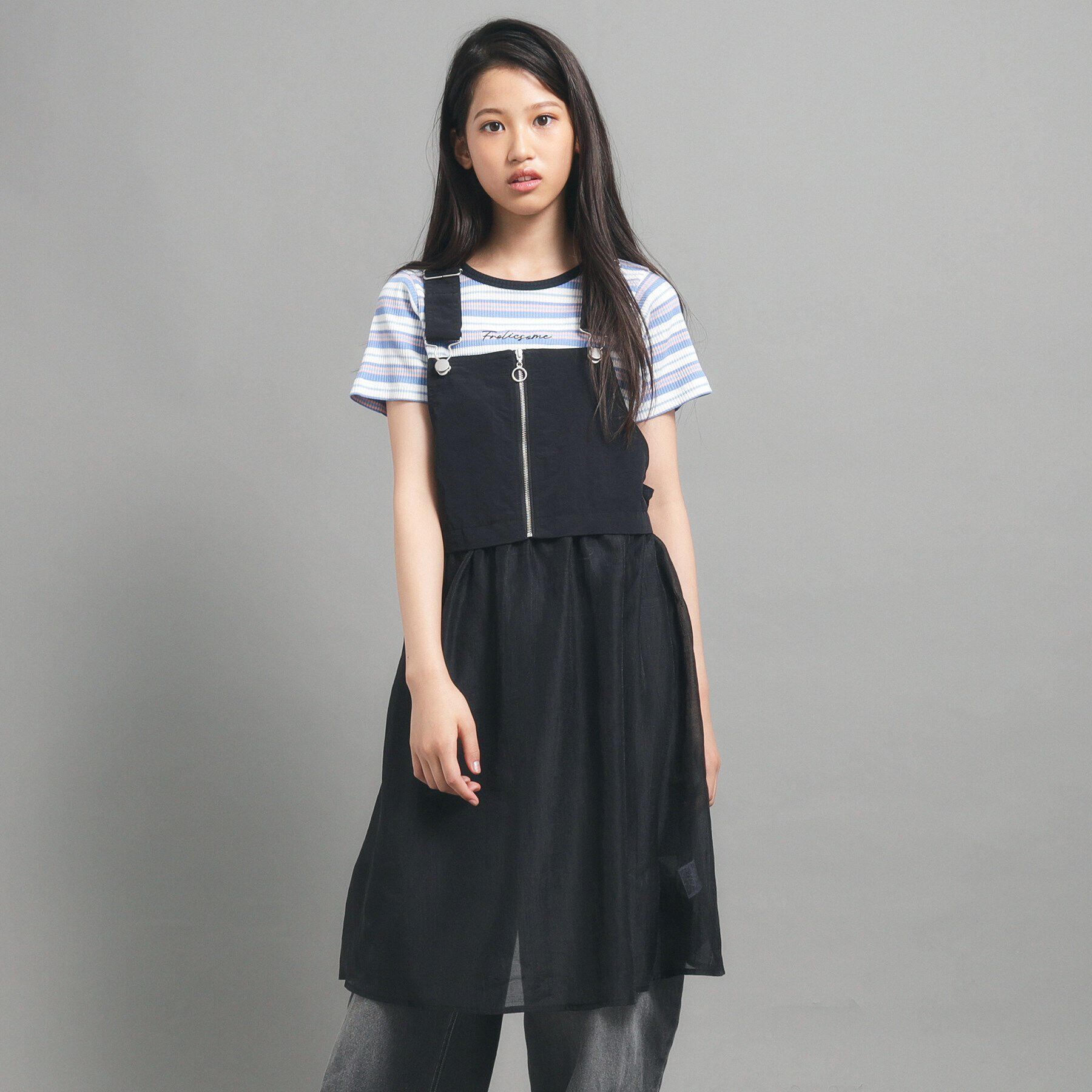 PINK-latte「チュール切り替えワンピース」|ジャンパースカート|