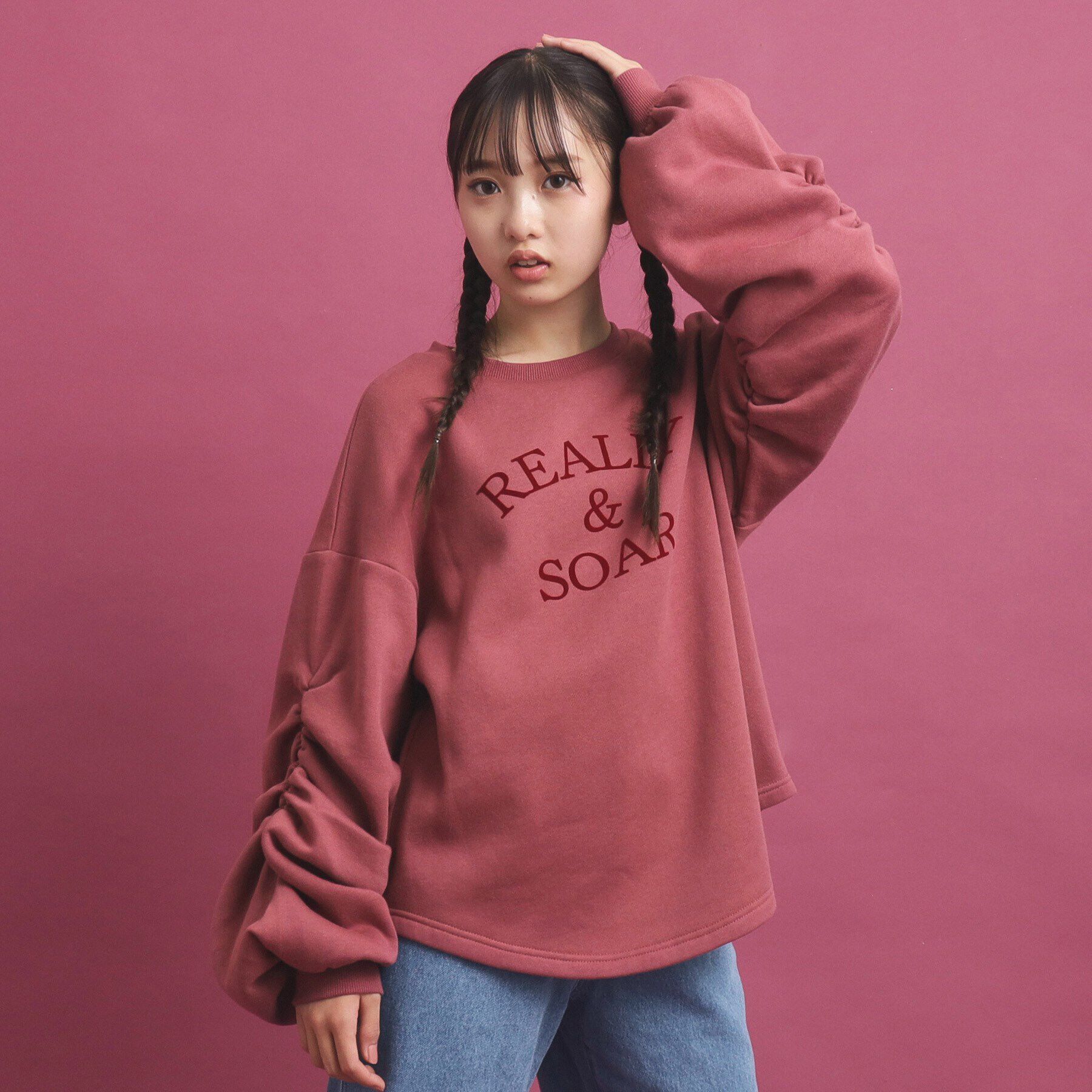 PINK-latte「袖ギャザー裏起毛」|その他|ピンク(072)