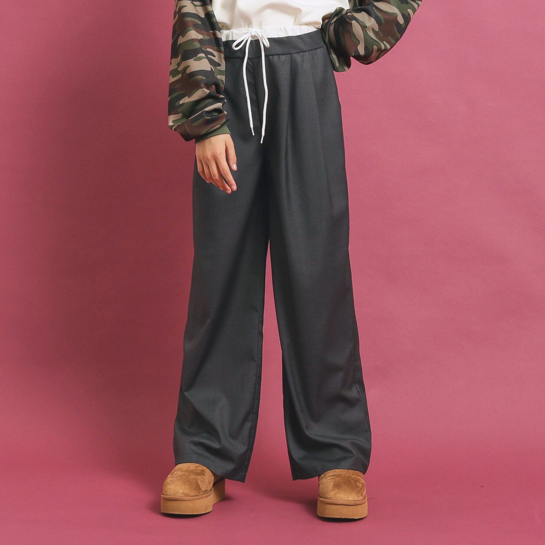 PINK-latte「ウエストレイヤード風パンツ」|その他|グレー(012)