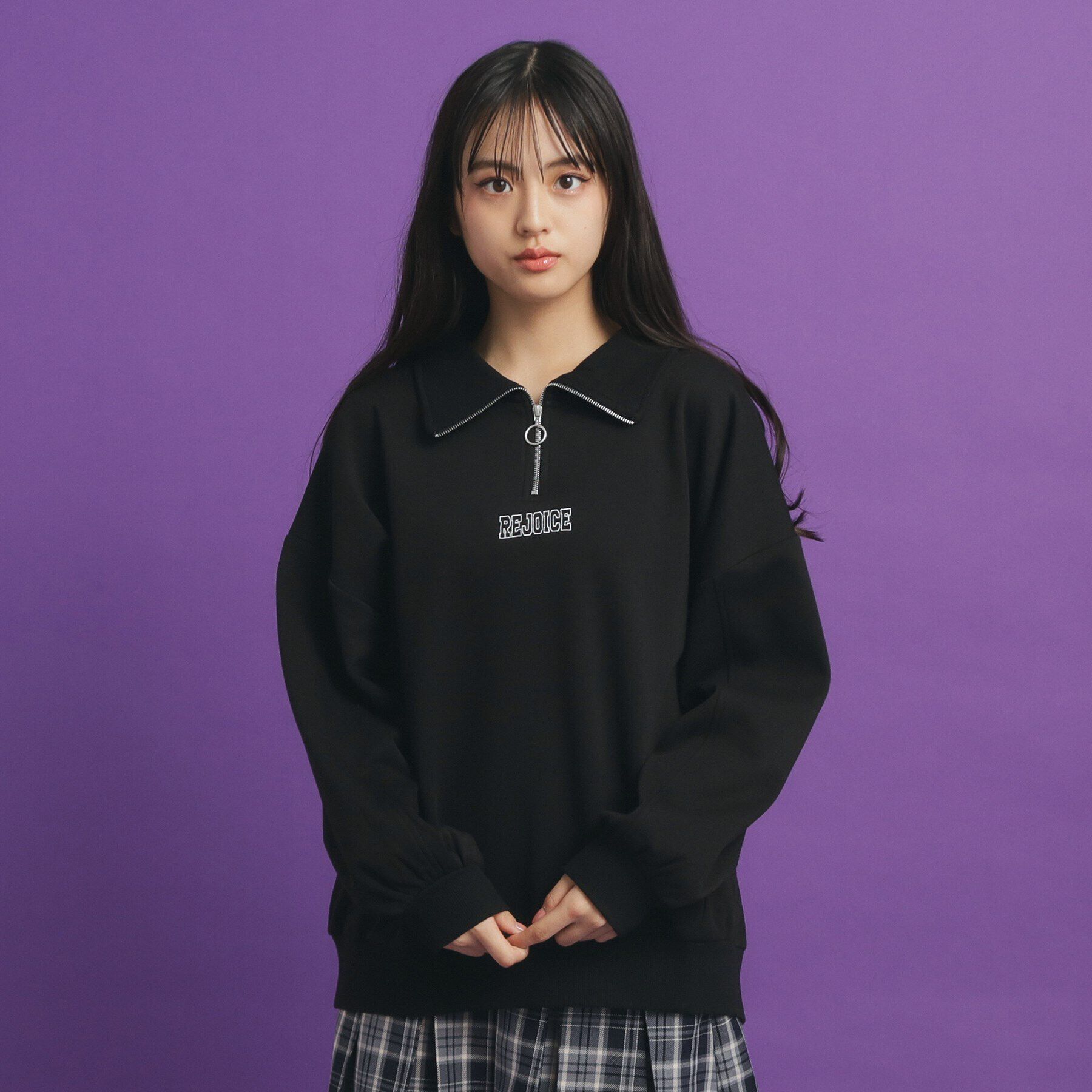 PINK-latte「シャギー衿ジッププルオーバー」|Tシャツ・カットソー|ブラック(019)