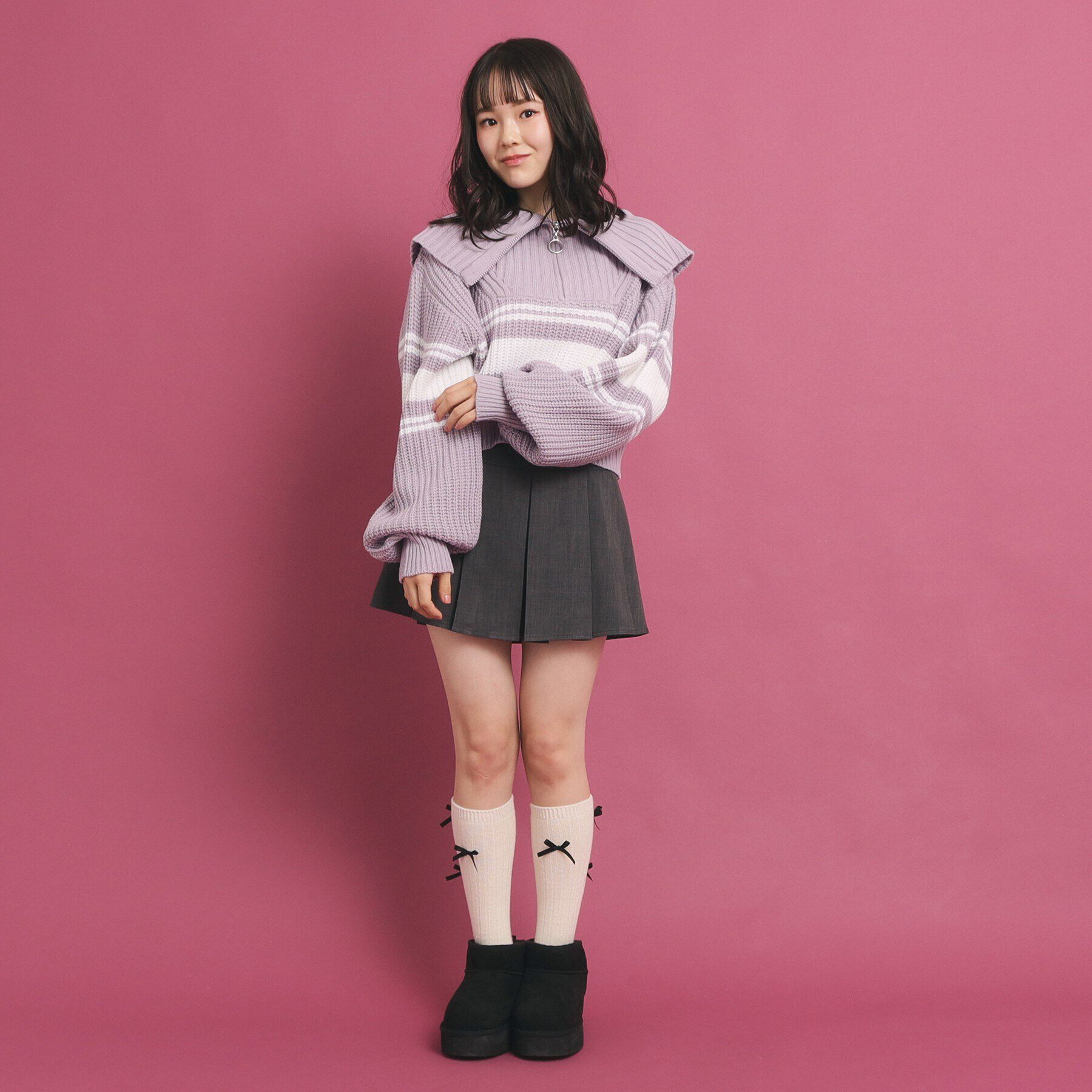 PINK-latte「ハーフジップ ニットプルオーバー」|ニット・セーター|