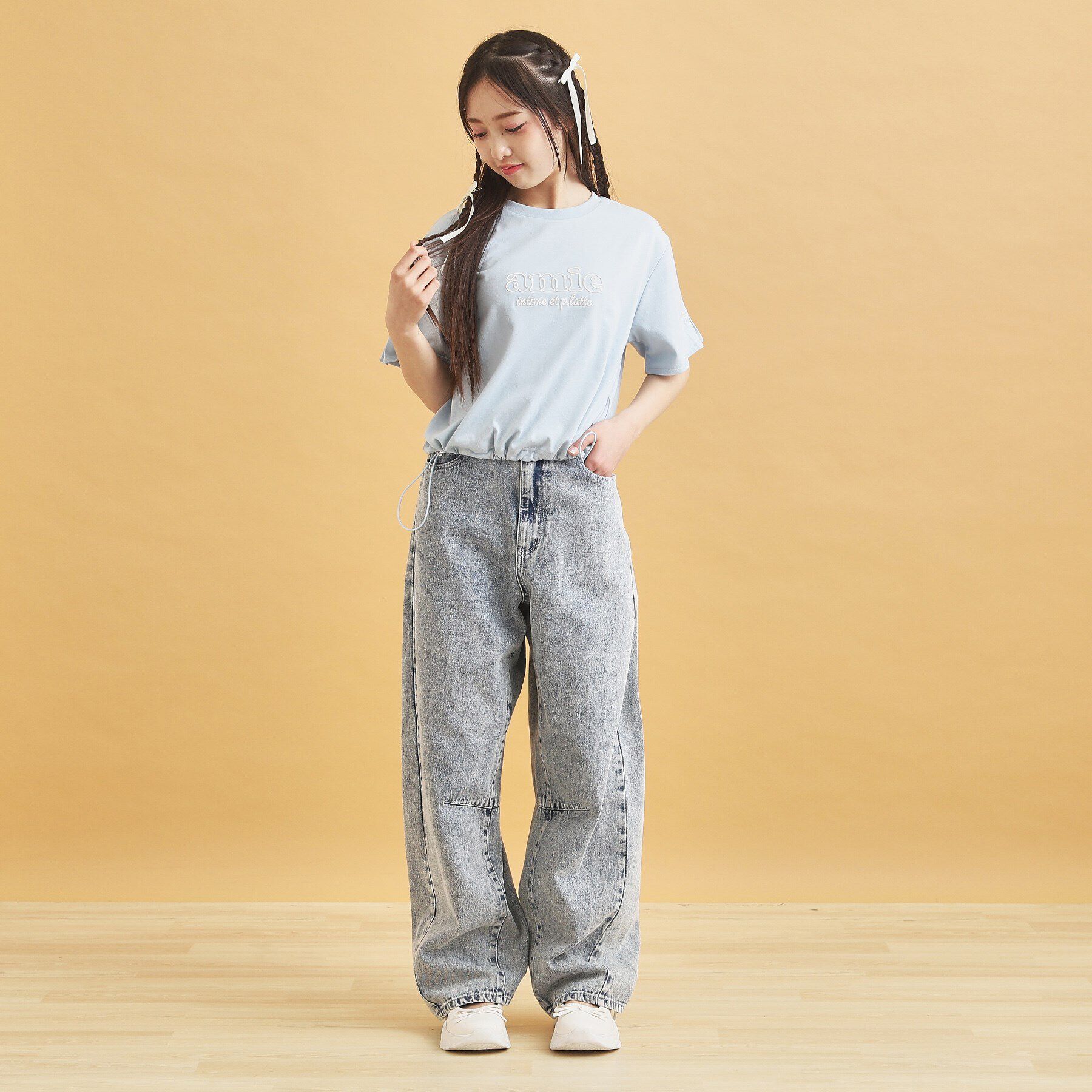 PINK-latte「ドロストリボンタックトップス」|Tシャツ・カットソー|