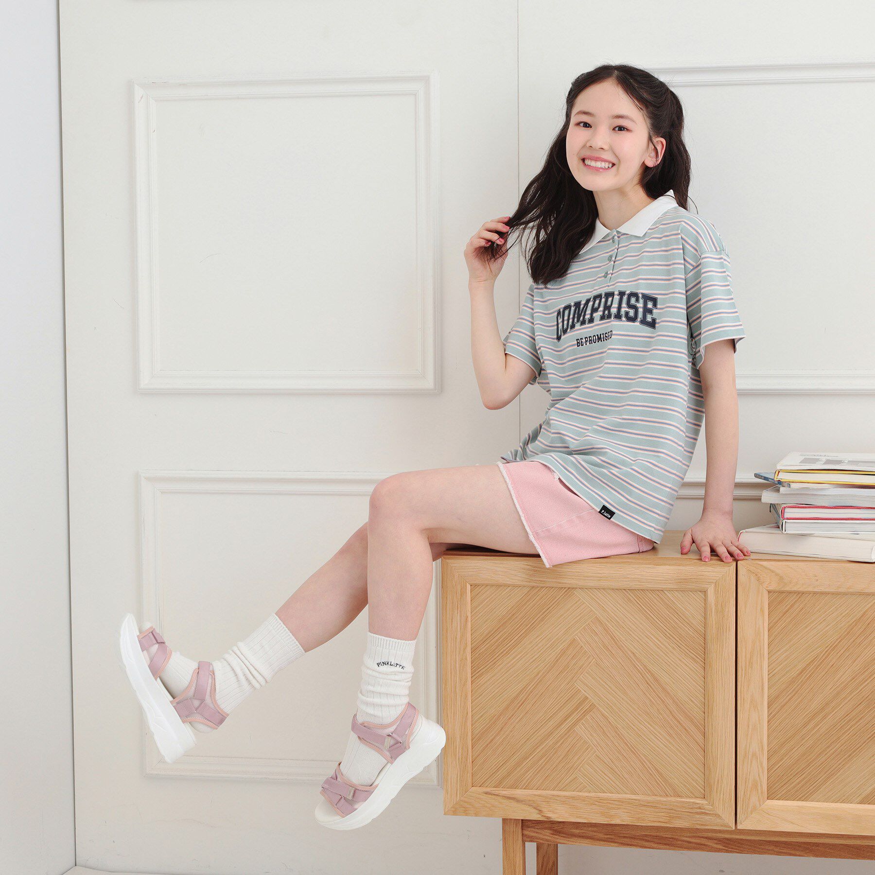 PINK-latte「ラガーシャツTシャツ」|Tシャツ・カットソー|