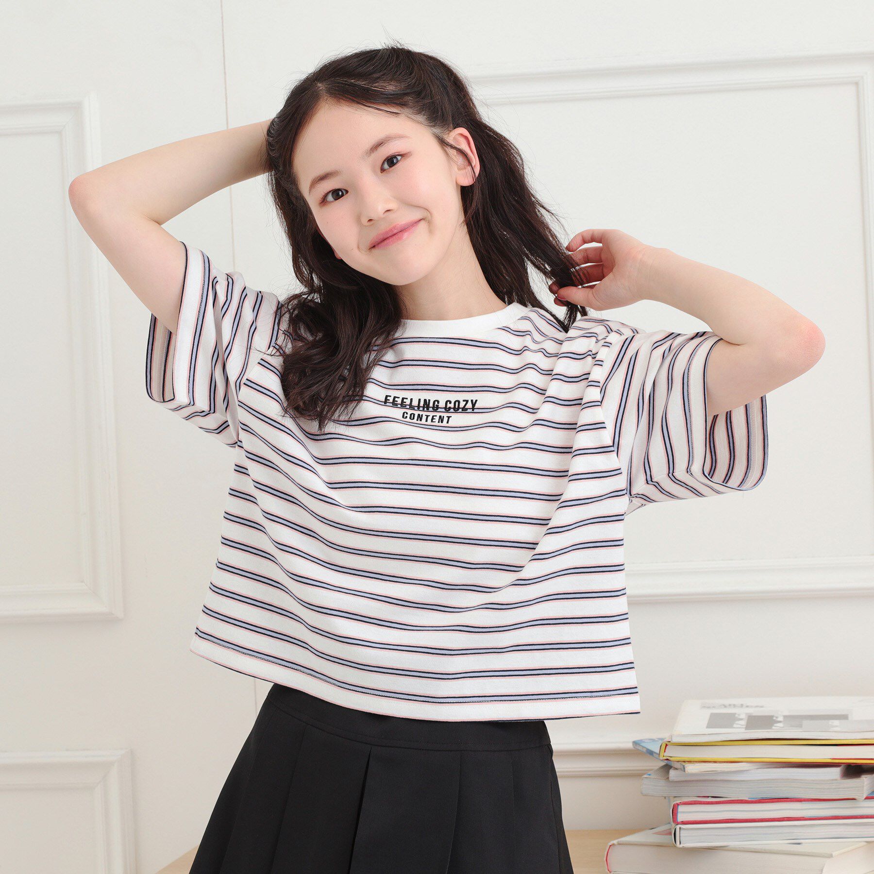 PINK-latte「クロップドボーダーTシャツ」|Tシャツ・カットソー|オフホワイト(203