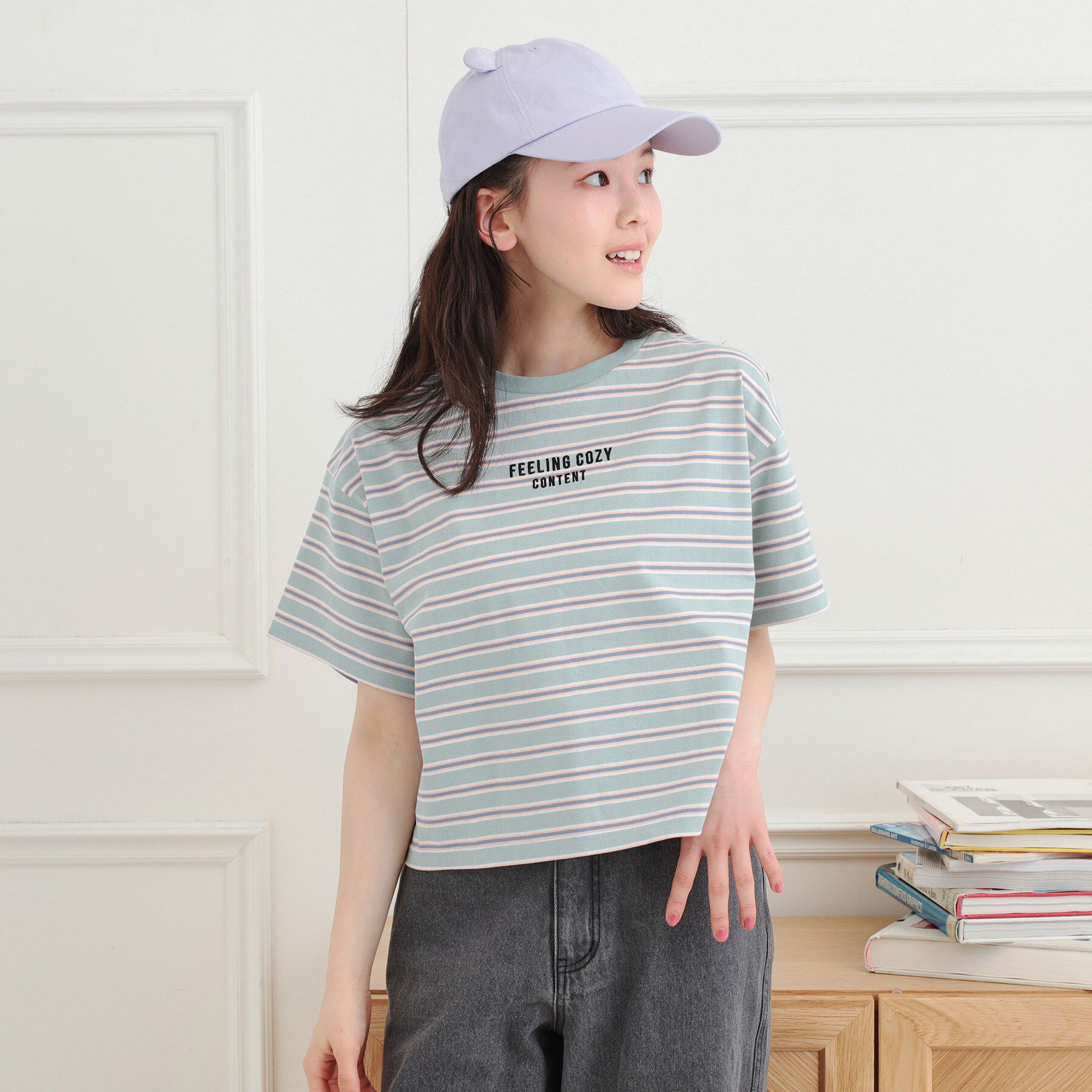 PINK-latte「クロップドボーダーTシャツ」|Tシャツ・カットソー|
