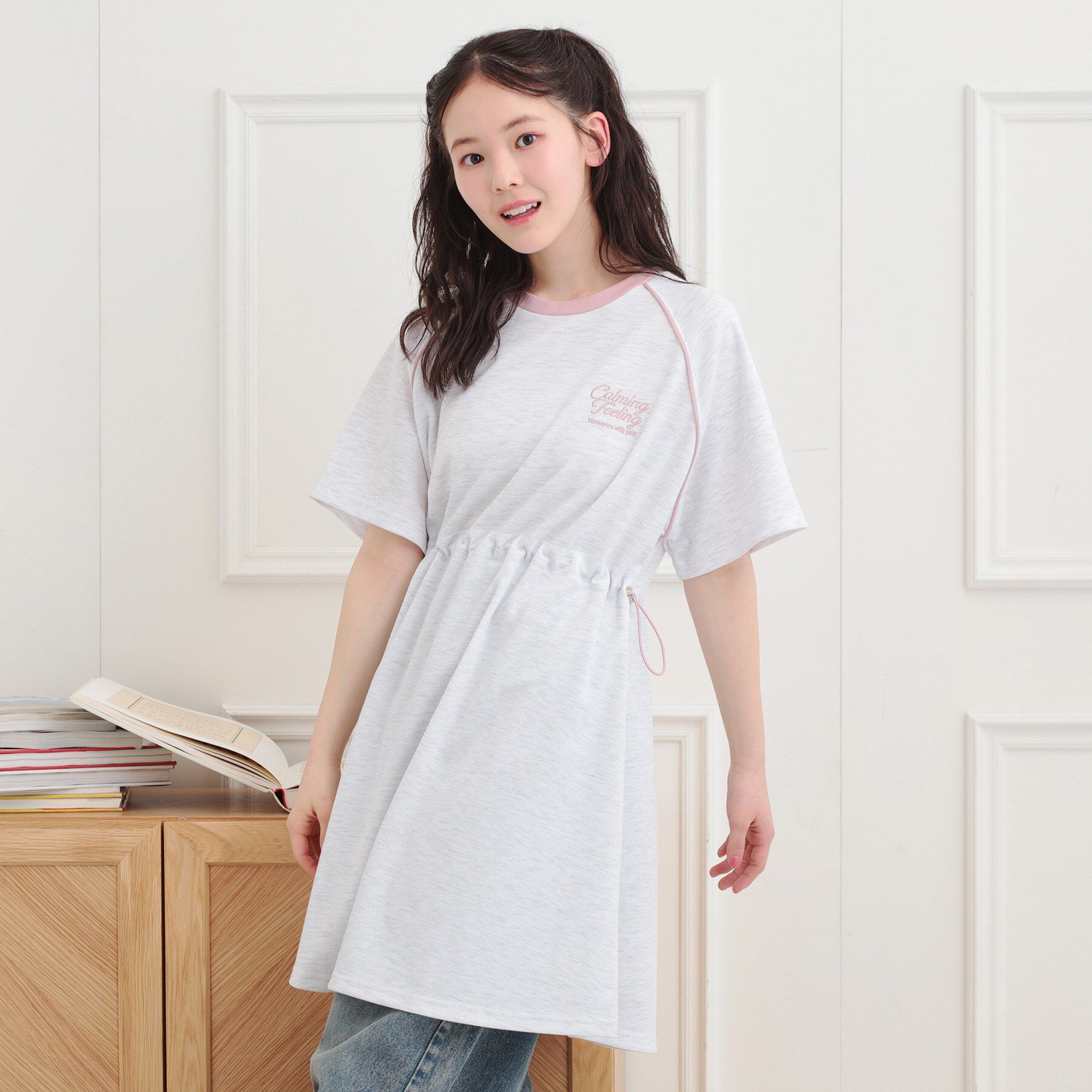 PINK-latte「パイピングドロストTシャツワンピース」|ワンピース|