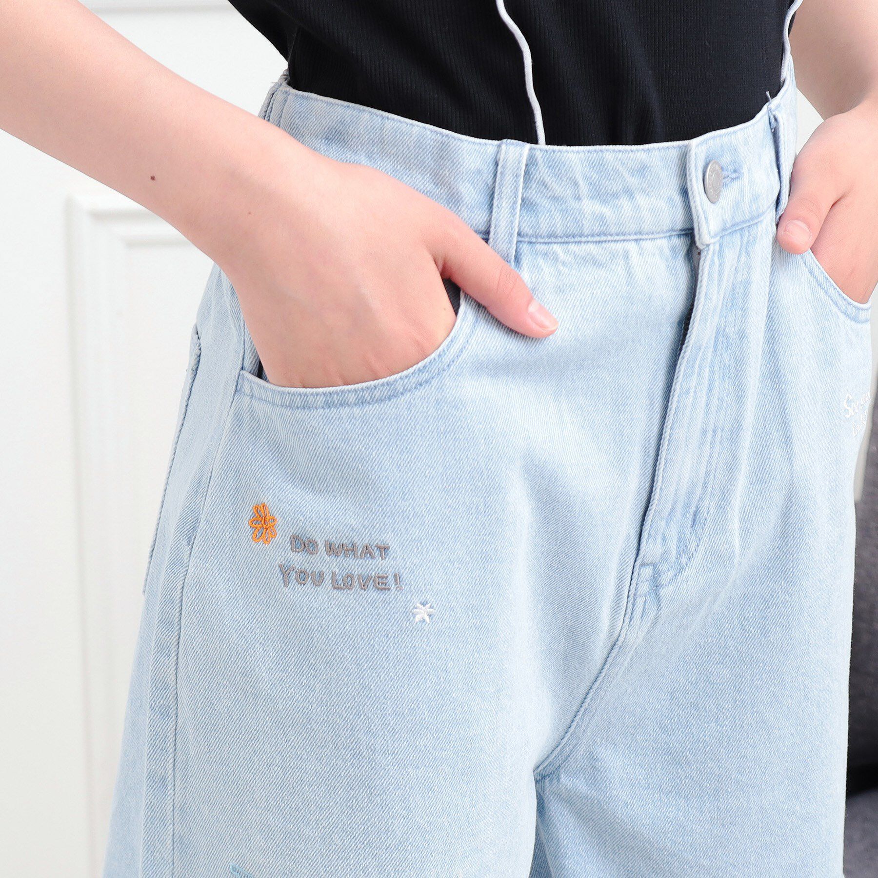 PINK-latte「らくがき刺繍フリンジショートパンツ」|キュロット|