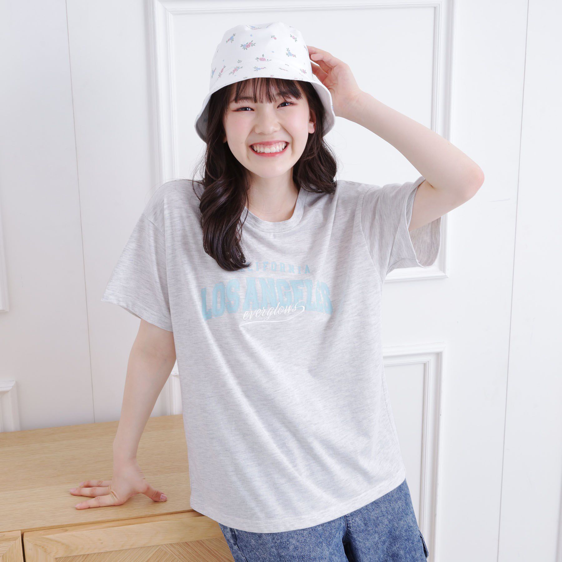 PINK-latte「カレッジロゴTシャツ」|Tシャツ・カットソー|ライトグレー(011