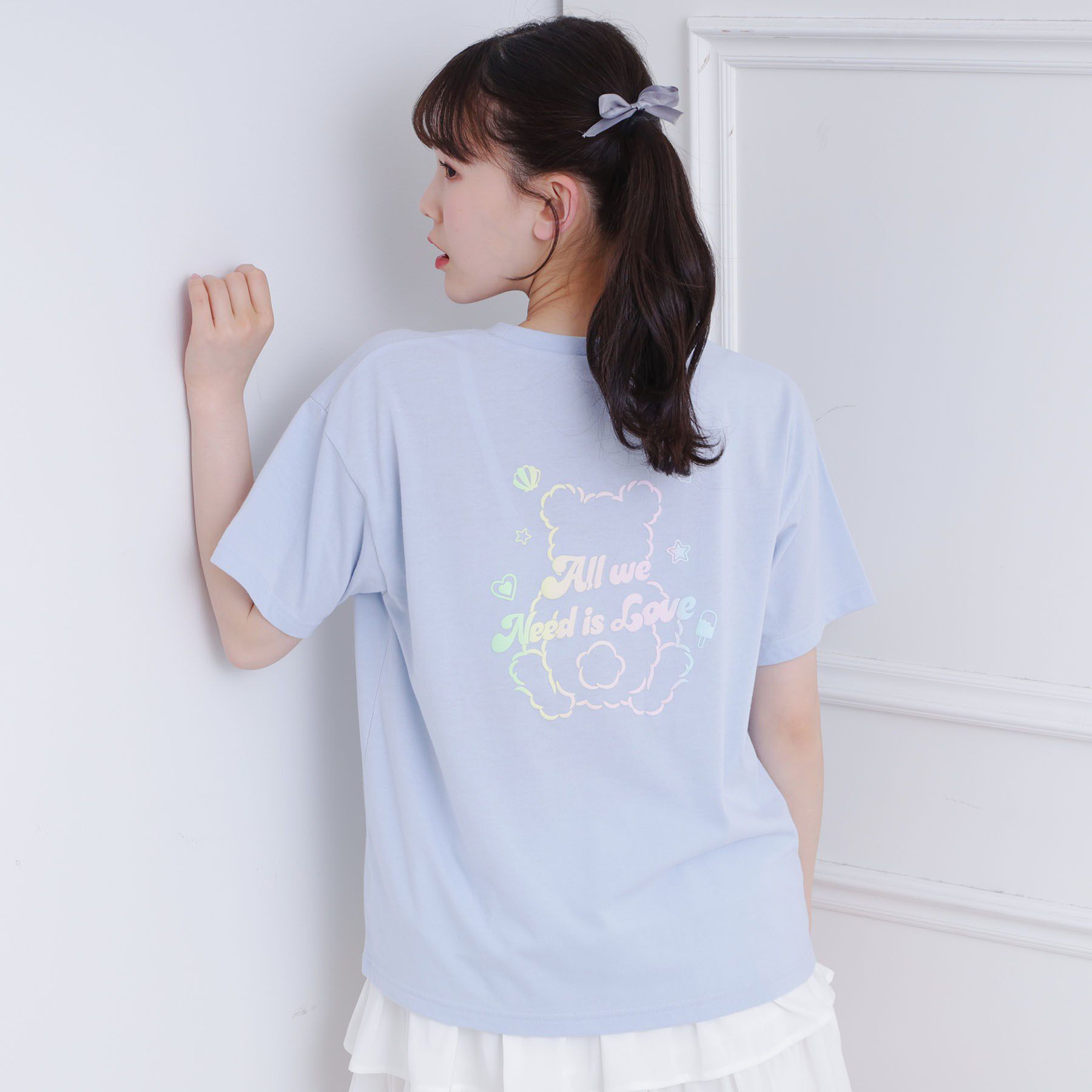 PINK-latte「グラデーションくまちゃん発砲ビッグTシャツ」|Tシャツ・カットソー|サックスブルー(09