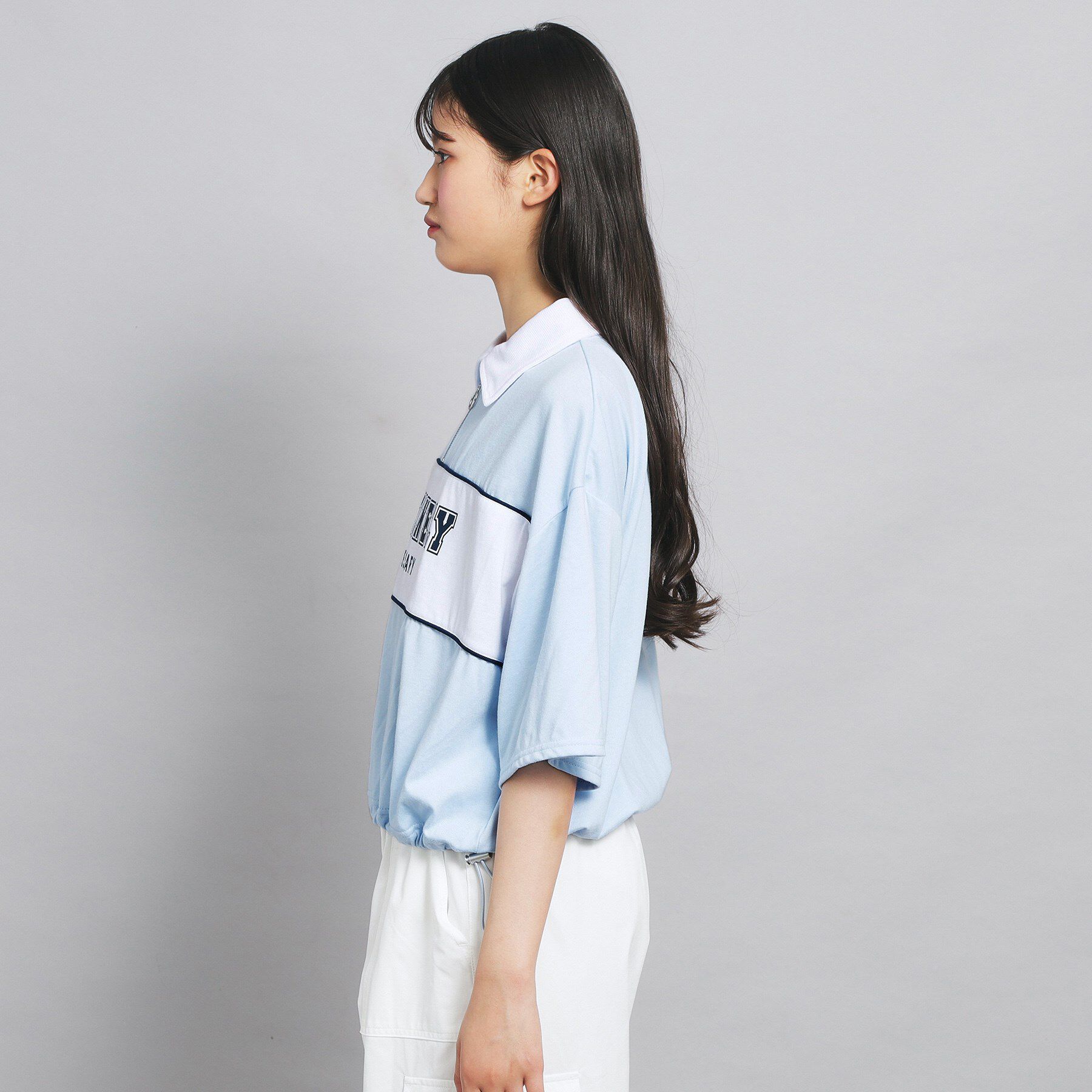 PINK-latte「配色パイピング切り替え衿付きトップス」|Tシャツ・カットソー|