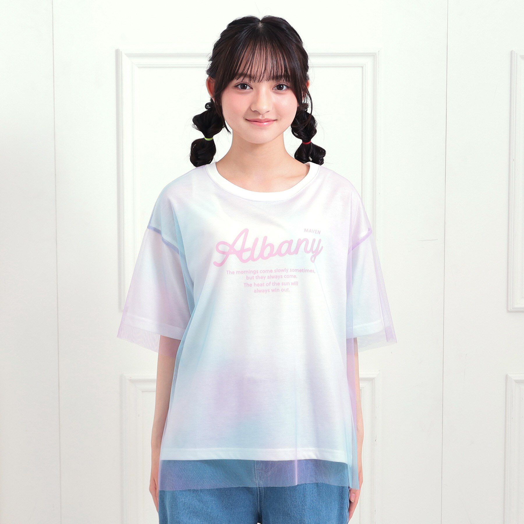 PINK-latte「チュールドッキングビッグTシャツ」|Tシャツ・カットソー|