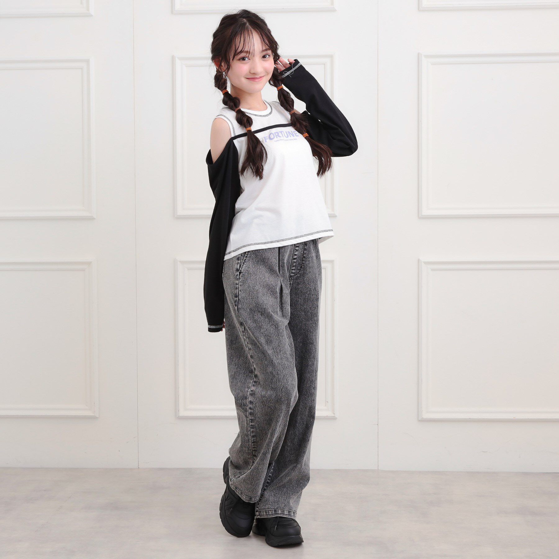 PINK-latte「レイヤード風肩あきロンT」|Tシャツ・カットソー|