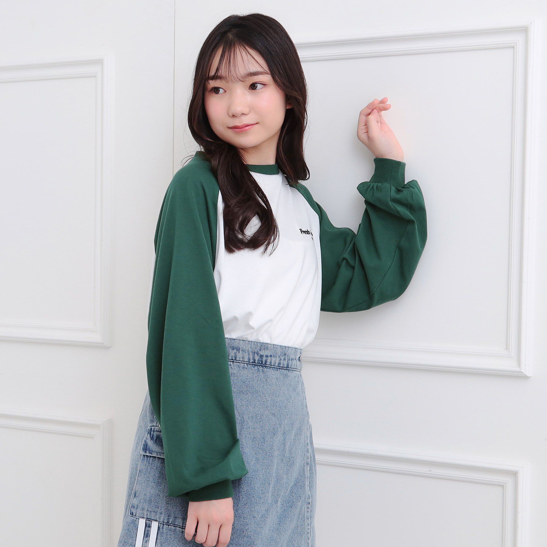 PINK-latte「ラグランサガラチュニックロンT」|Tシャツ・カットソー|グリーン(023)