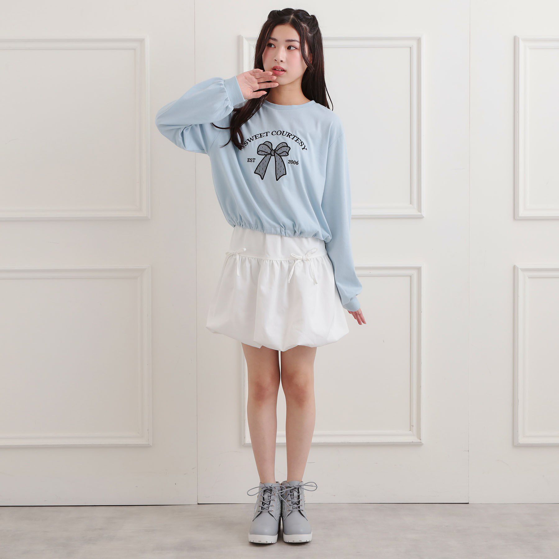 PINK-latte「裾ドロストチュールプルオーバー」|Tシャツ・カットソー|