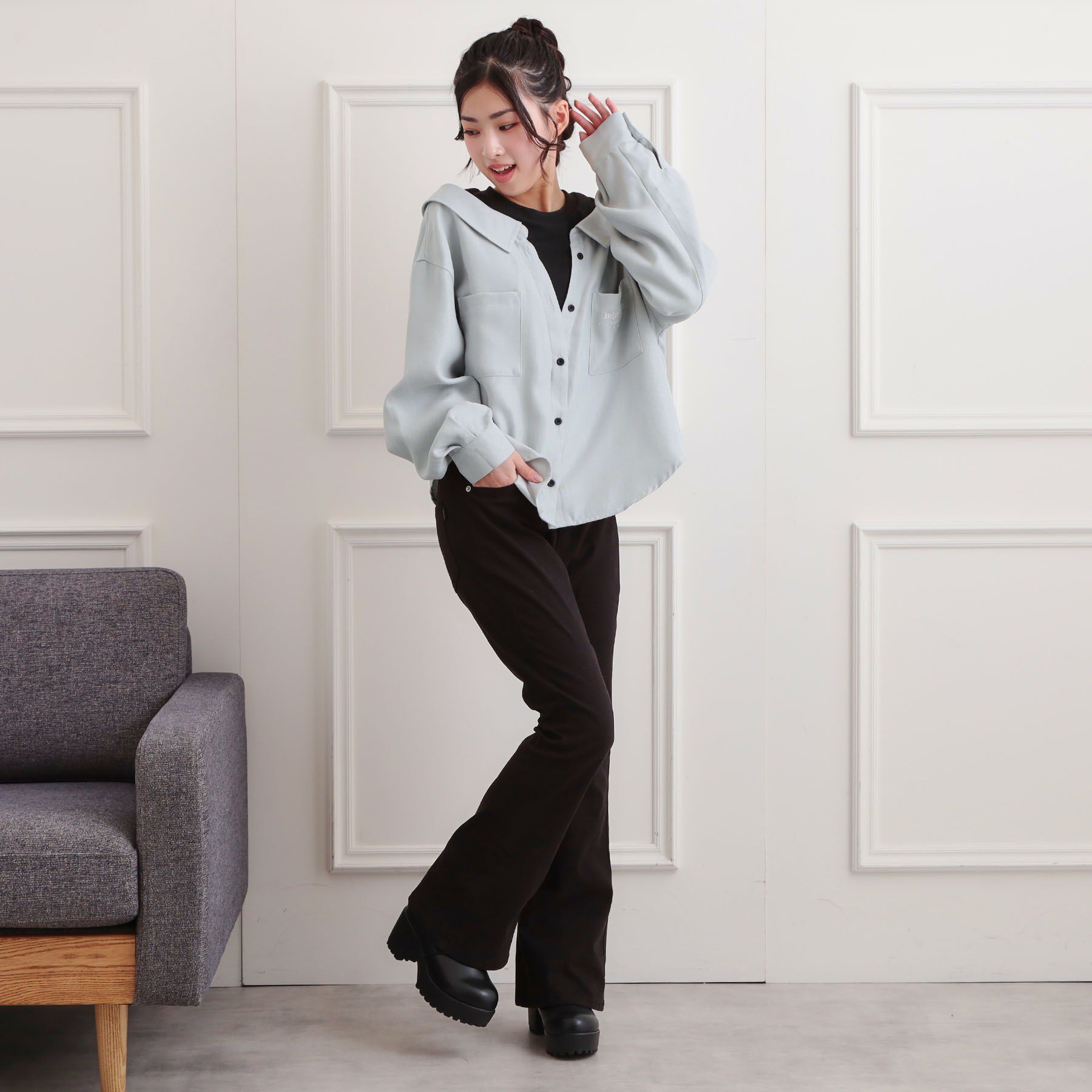 PINK-latte「シャツドッキング長袖プルオーバー」|Tシャツ・カットソー|