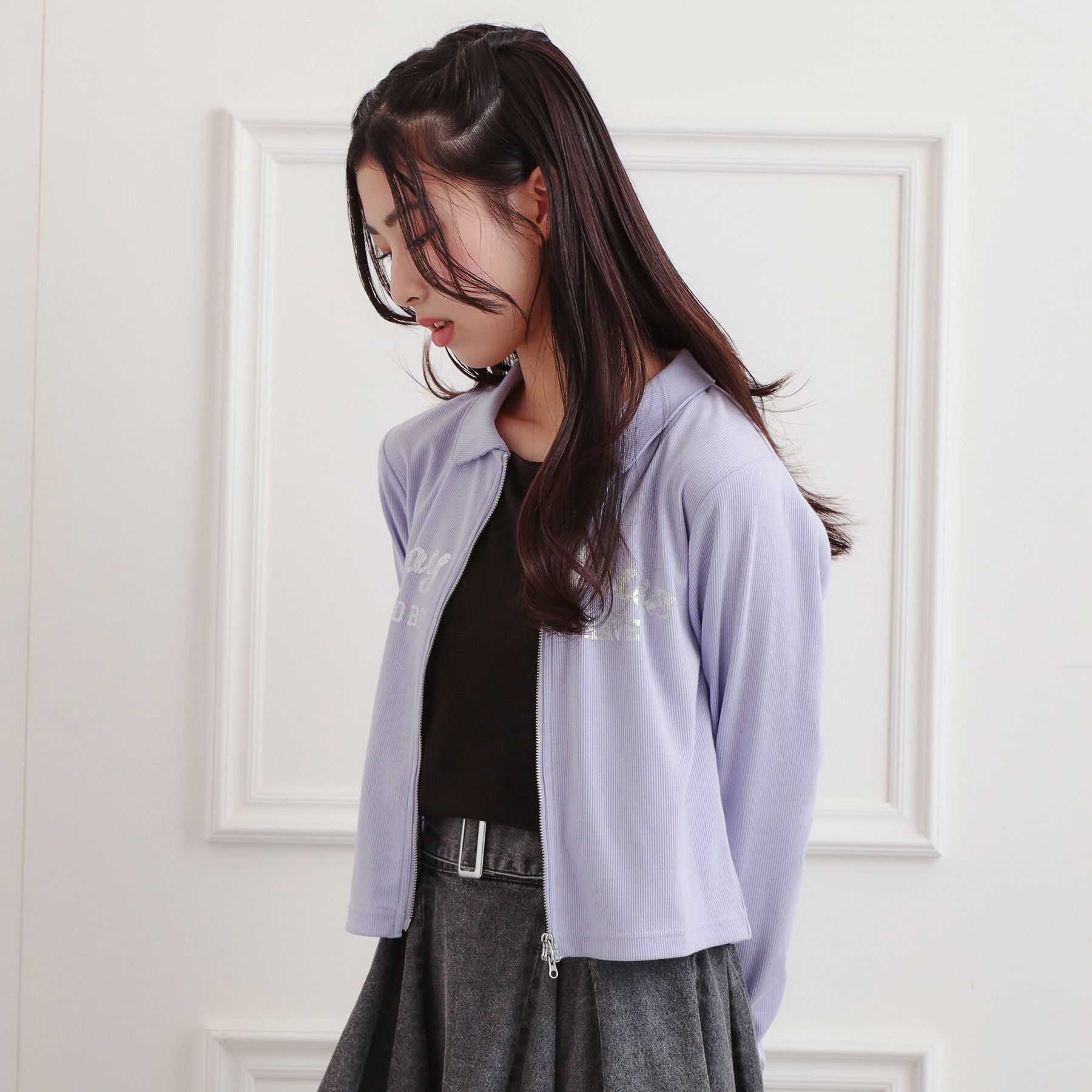 PINK-latte「衿付きダブルジップテレコ」|Tシャツ・カットソー|