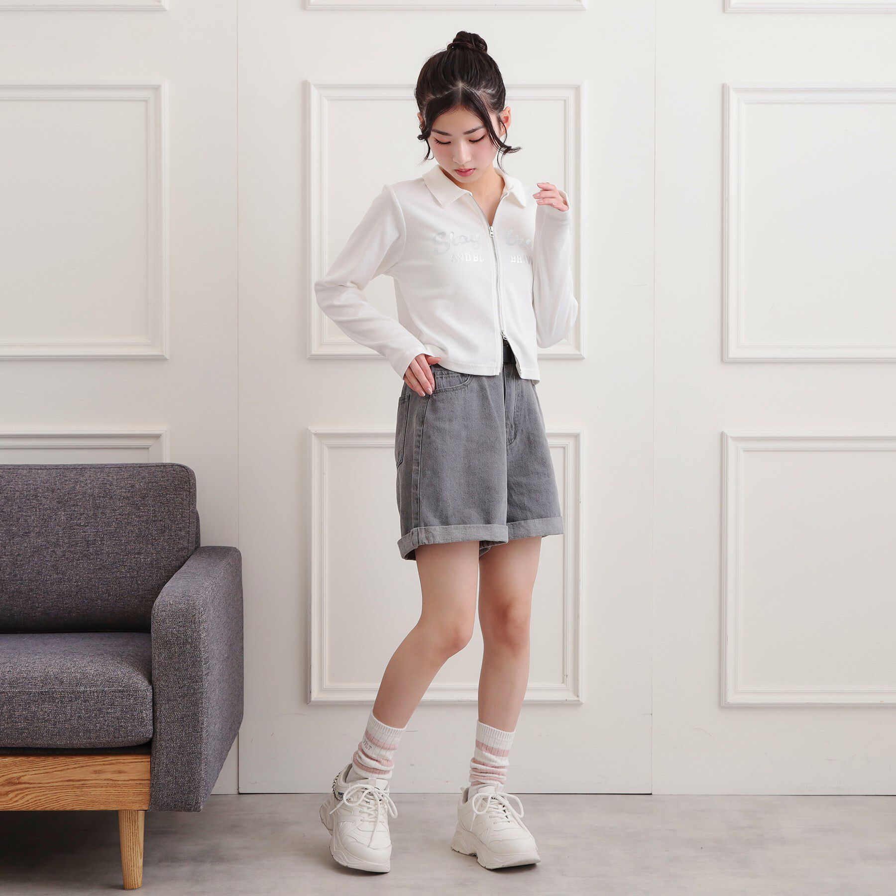 PINK-latte「衿付きダブルジップテレコ」|Tシャツ・カットソー|