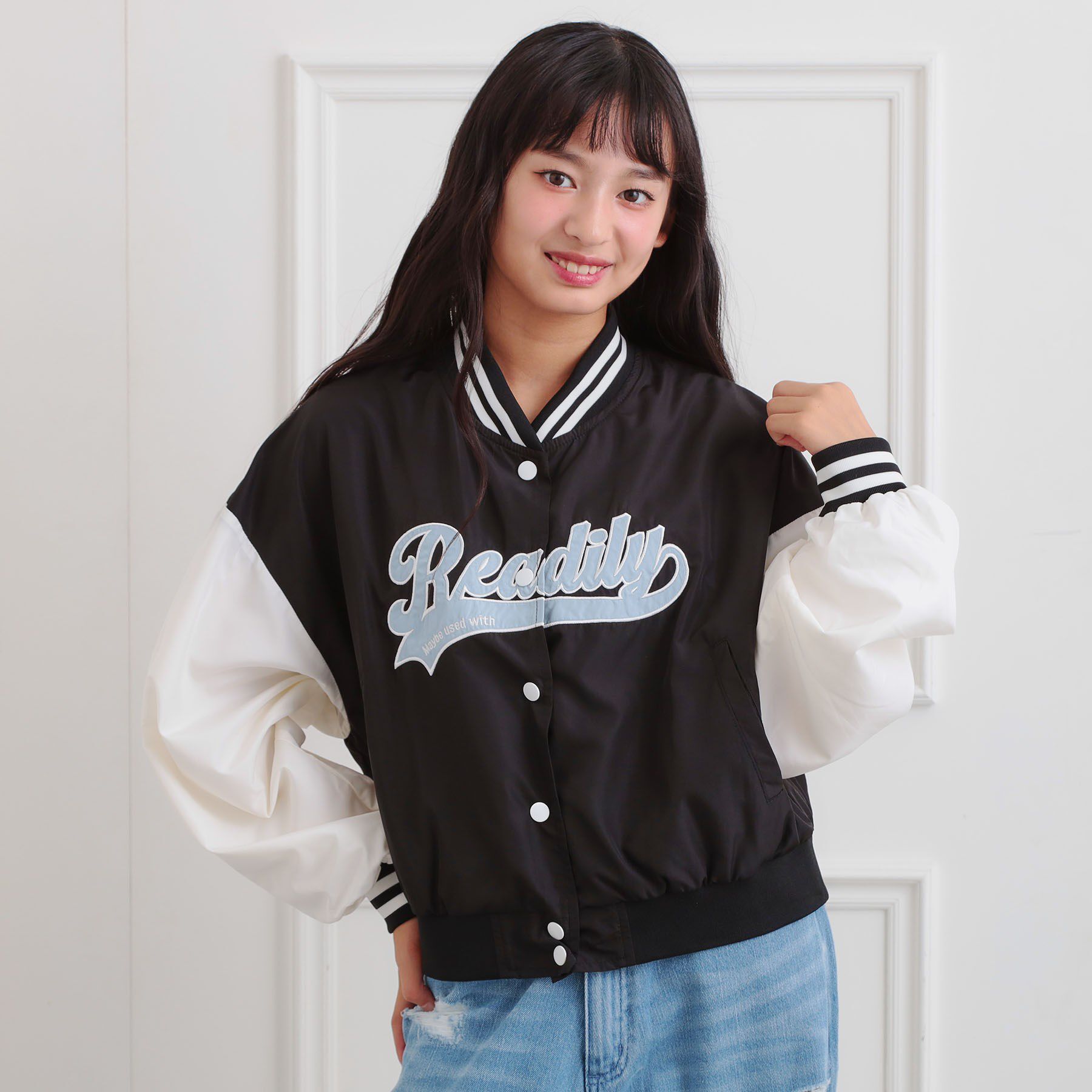 PINK-latte「ロゴアップリケスタジャン」|ブルゾン・スタジャン|