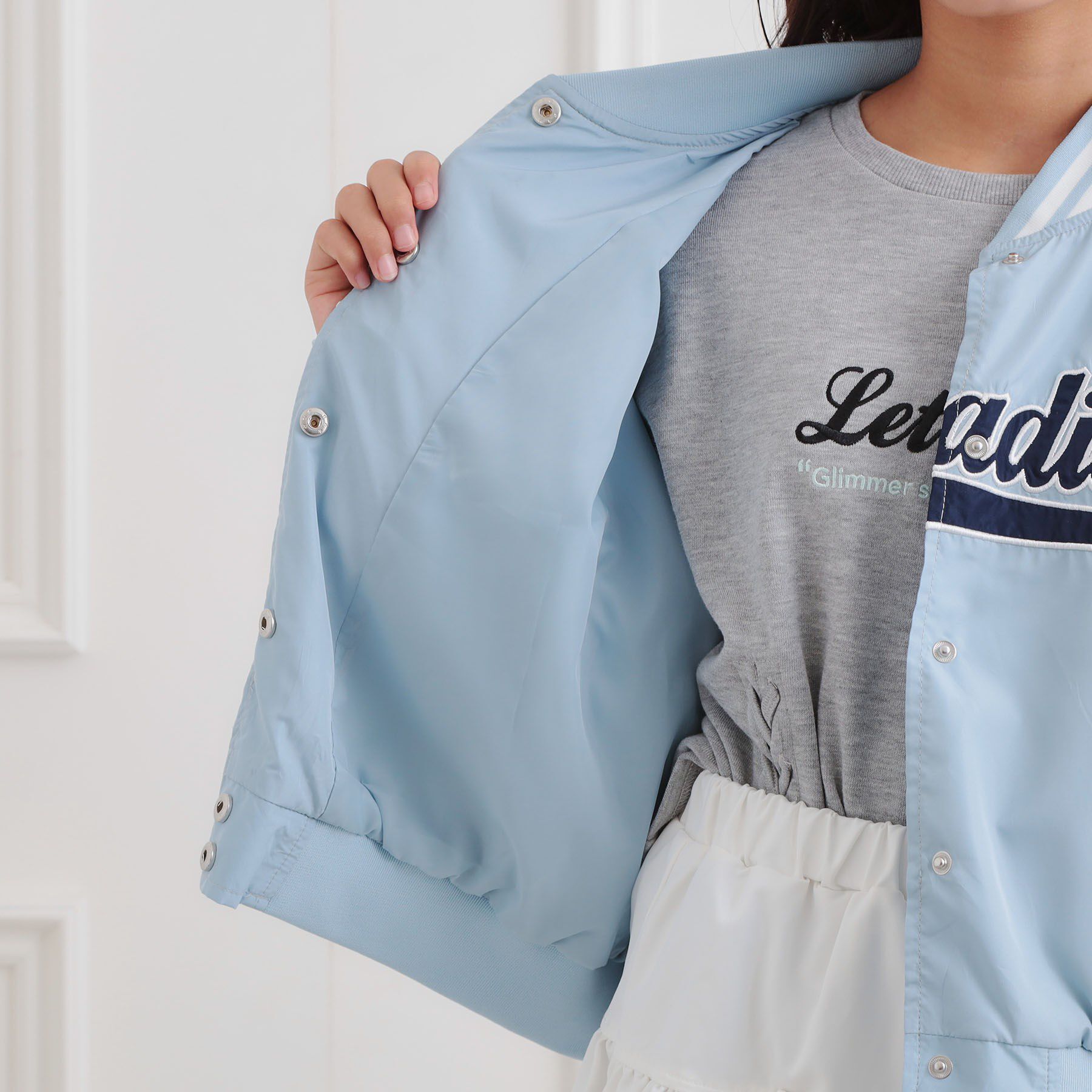 PINK-latte「ロゴアップリケスタジャン」|ブルゾン・スタジャン|