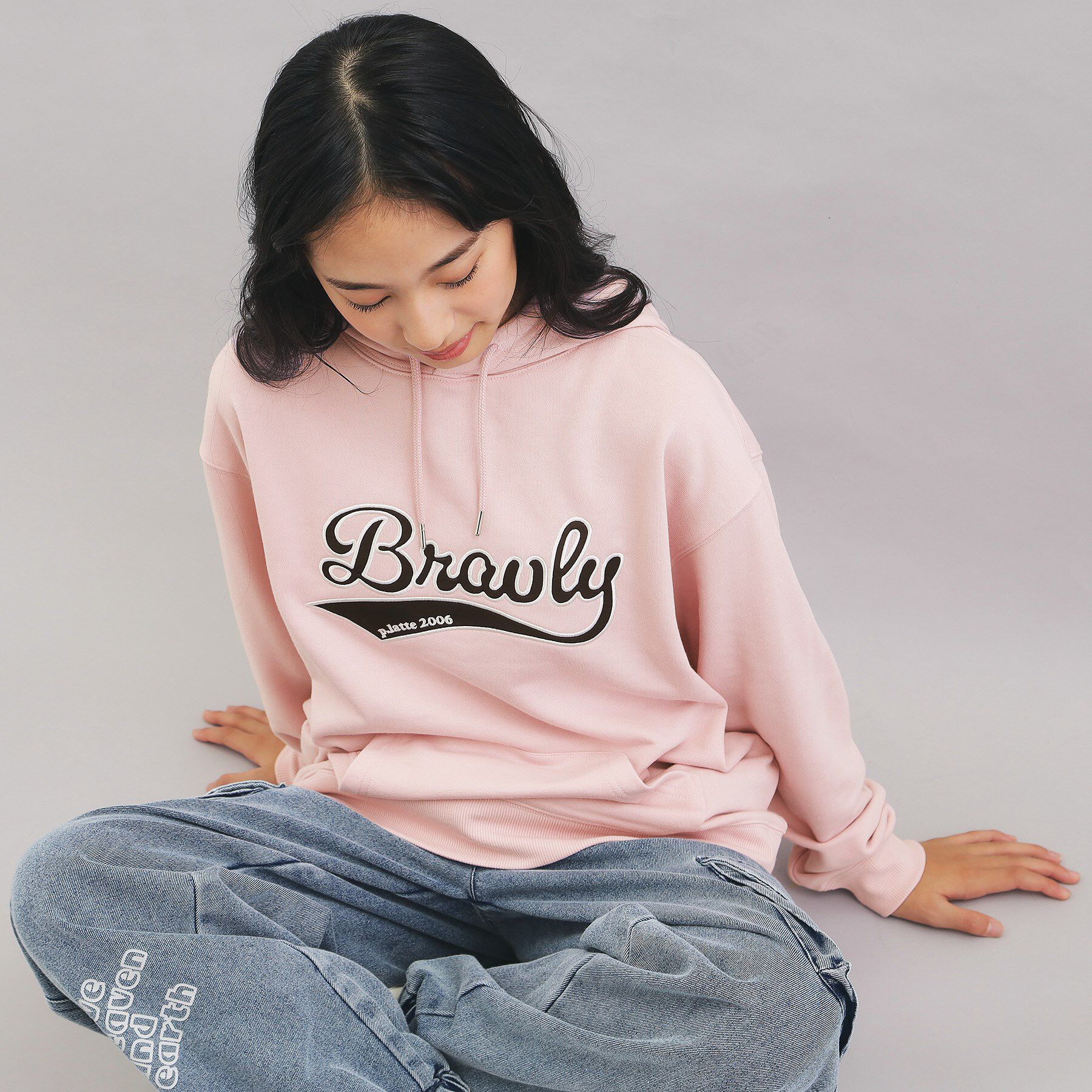 PINK-latte「サテンアップリケBIGパーカー」|パーカー|ライトピンク(070