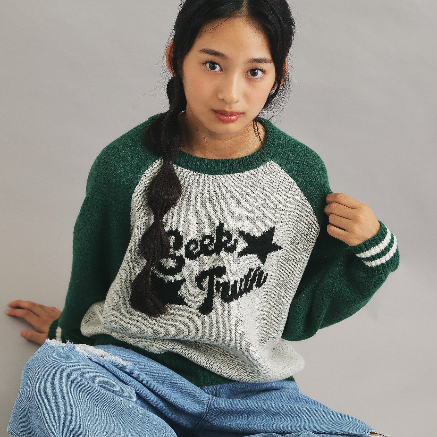 PINK-latte「アソートジャカードプルオーバー」|ニット・セーター|グリーン(023)